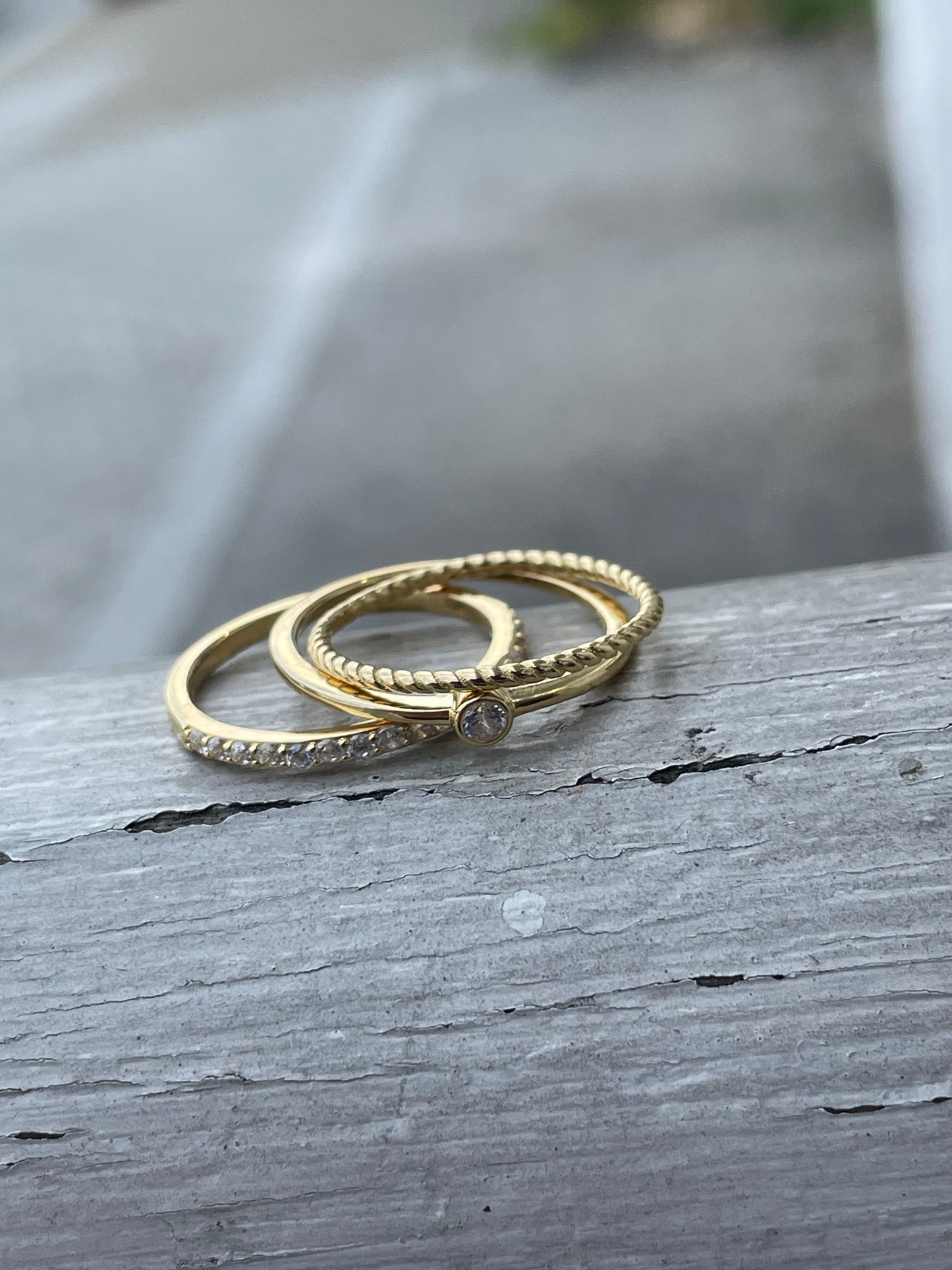 925 Sterling Silver Vermeil 3pc Cz Stack Ring Set Sz 7