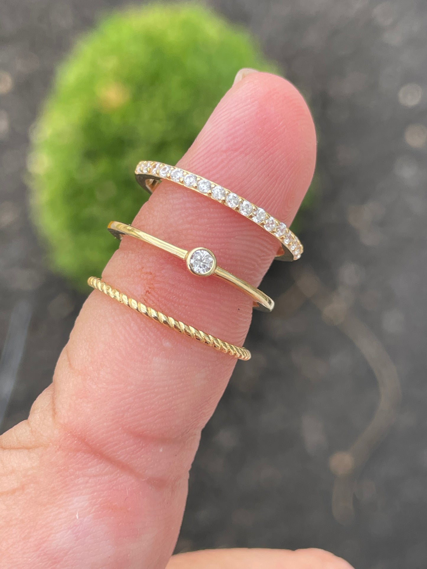 925 Sterling Silver Vermeil 3pc Cz Stack Ring Set Sz 7