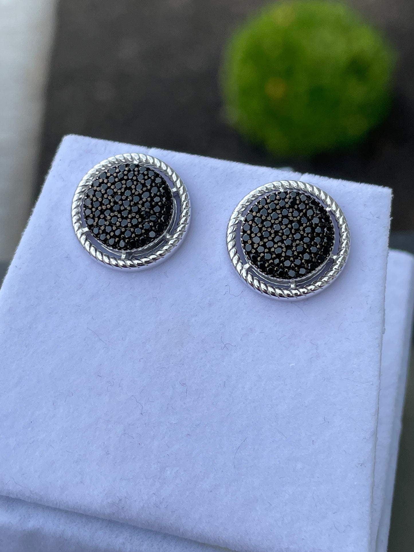 925 Sterling Silver Micro Pave Black Zirconia Disc Stud Earrings