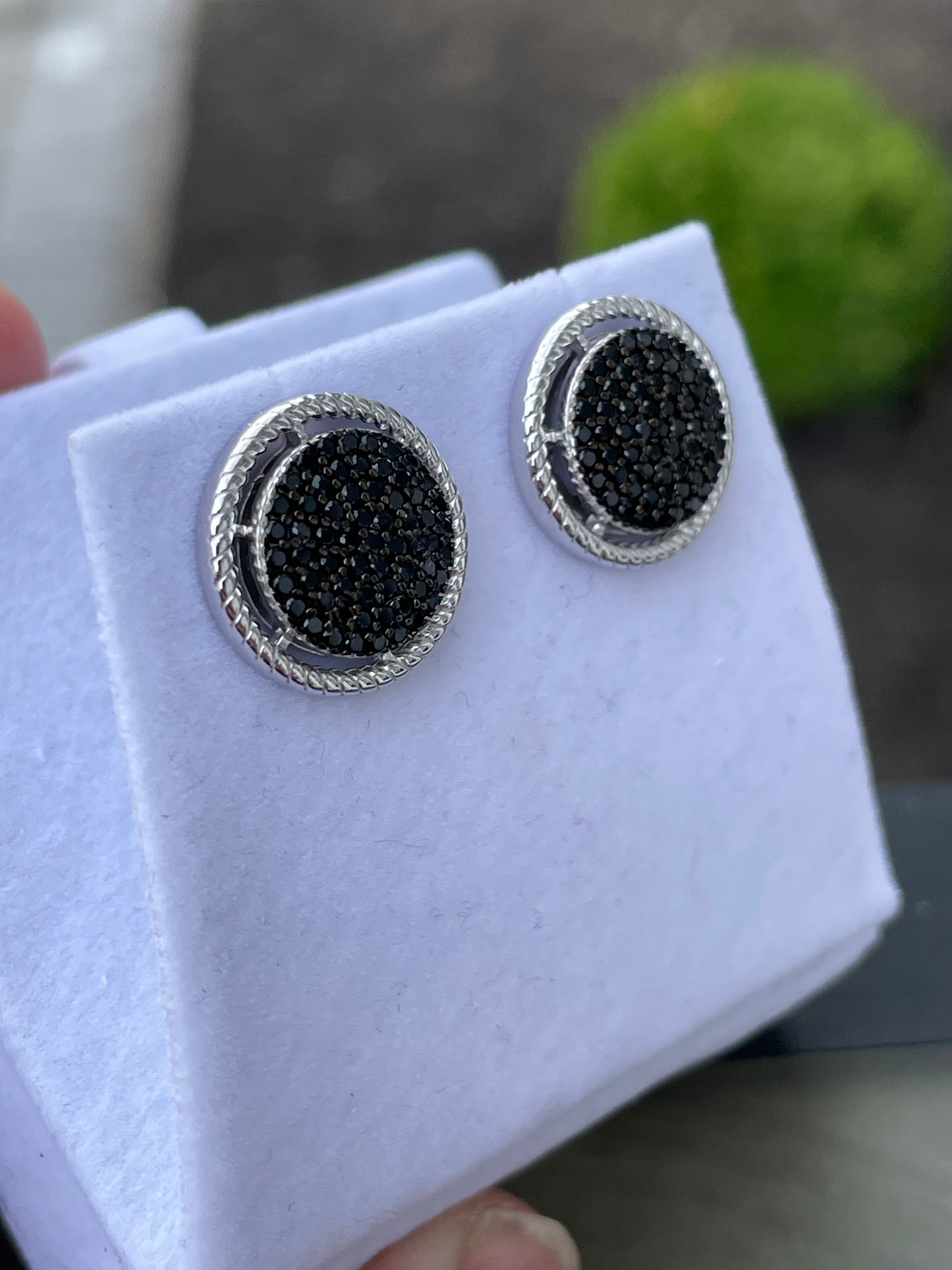 925 Sterling Silver Micro Pave Black Zirconia Disc Stud Earrings