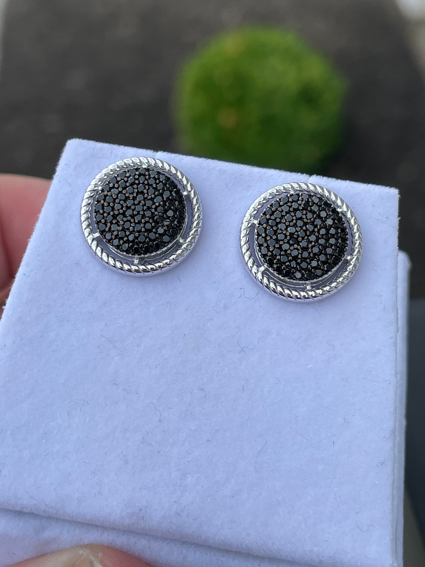 925 Sterling Silver Micro Pave Black Zirconia Disc Stud Earrings