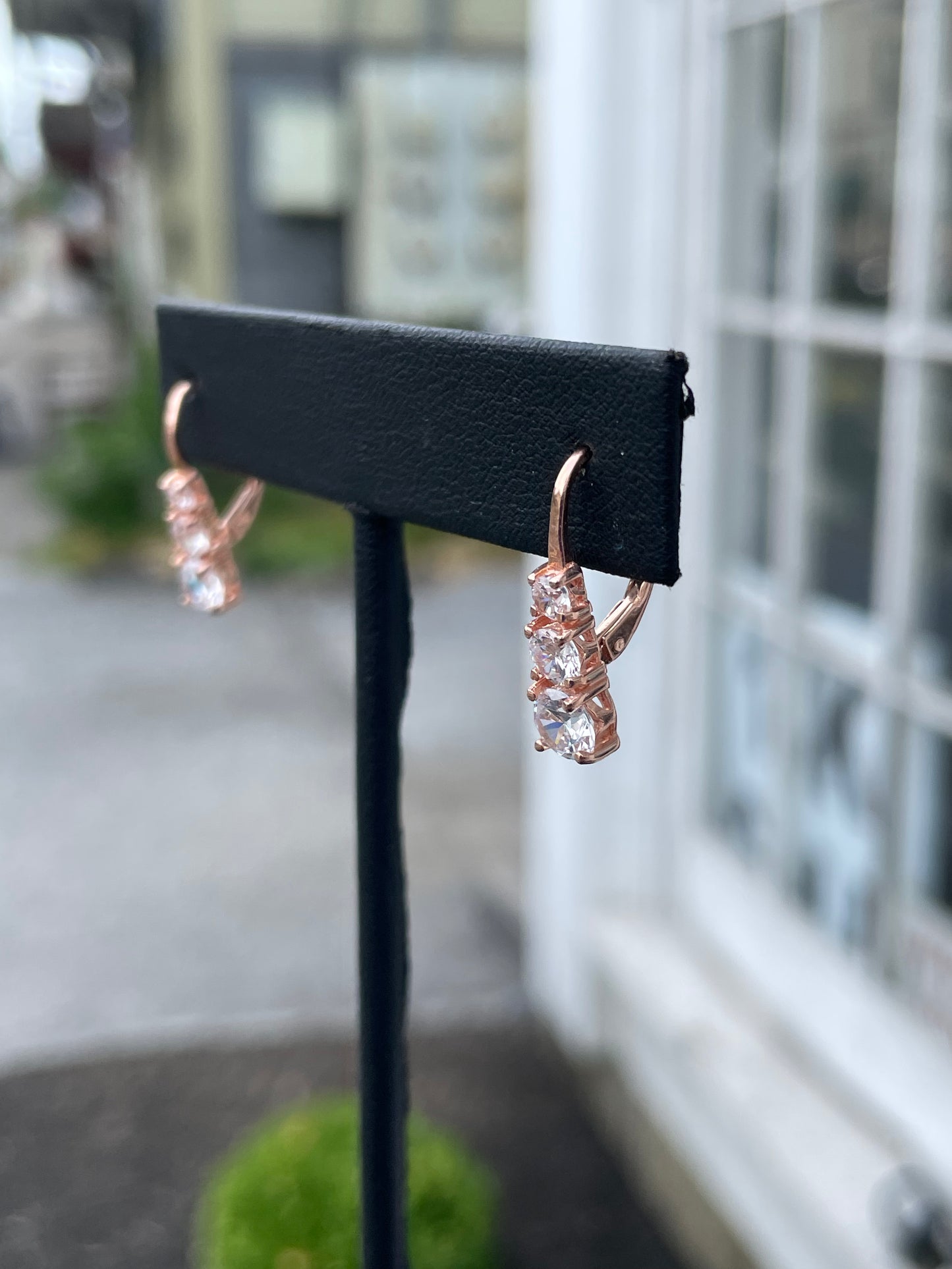 925 Sterling Silver Rose Vermeil Past Present Future Drop Earrings