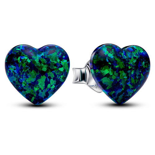 Pandora Green Opalescent Heart Earring Studs 293356C01
