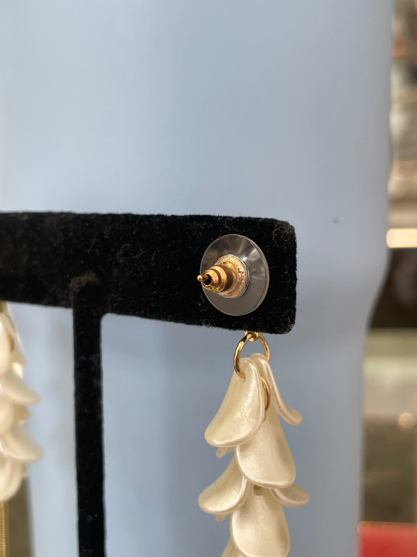 Mother of Pearl Petal & Cz Long Dangle Earrings
