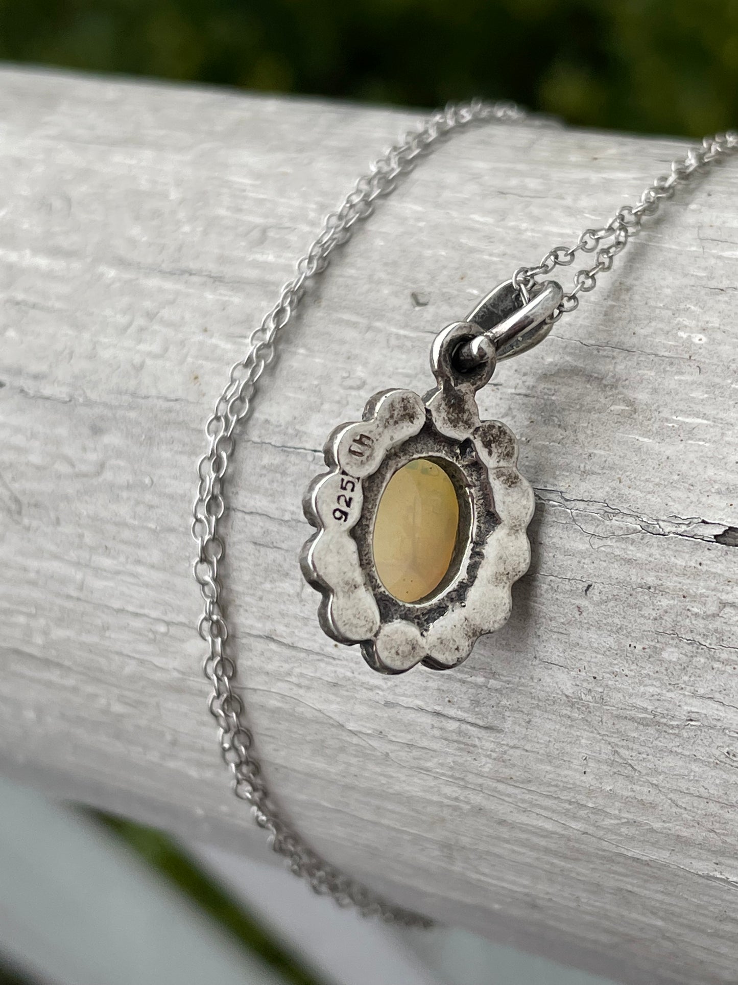925 Sterling Silver Opalite & Marcasite Necklace