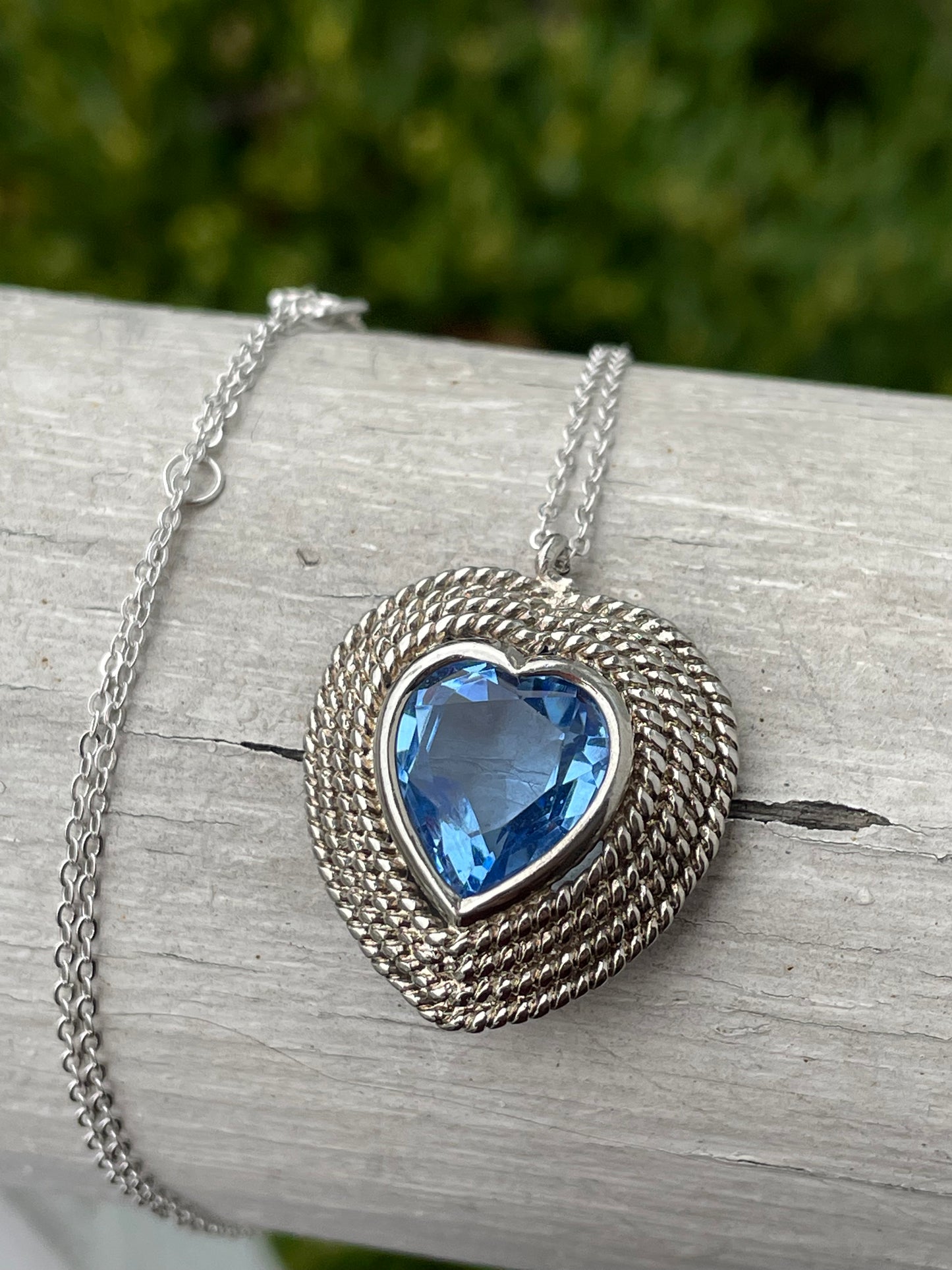 925 Sterling Silver Periwinkle Blue Zirconia Heart Shape Necklace