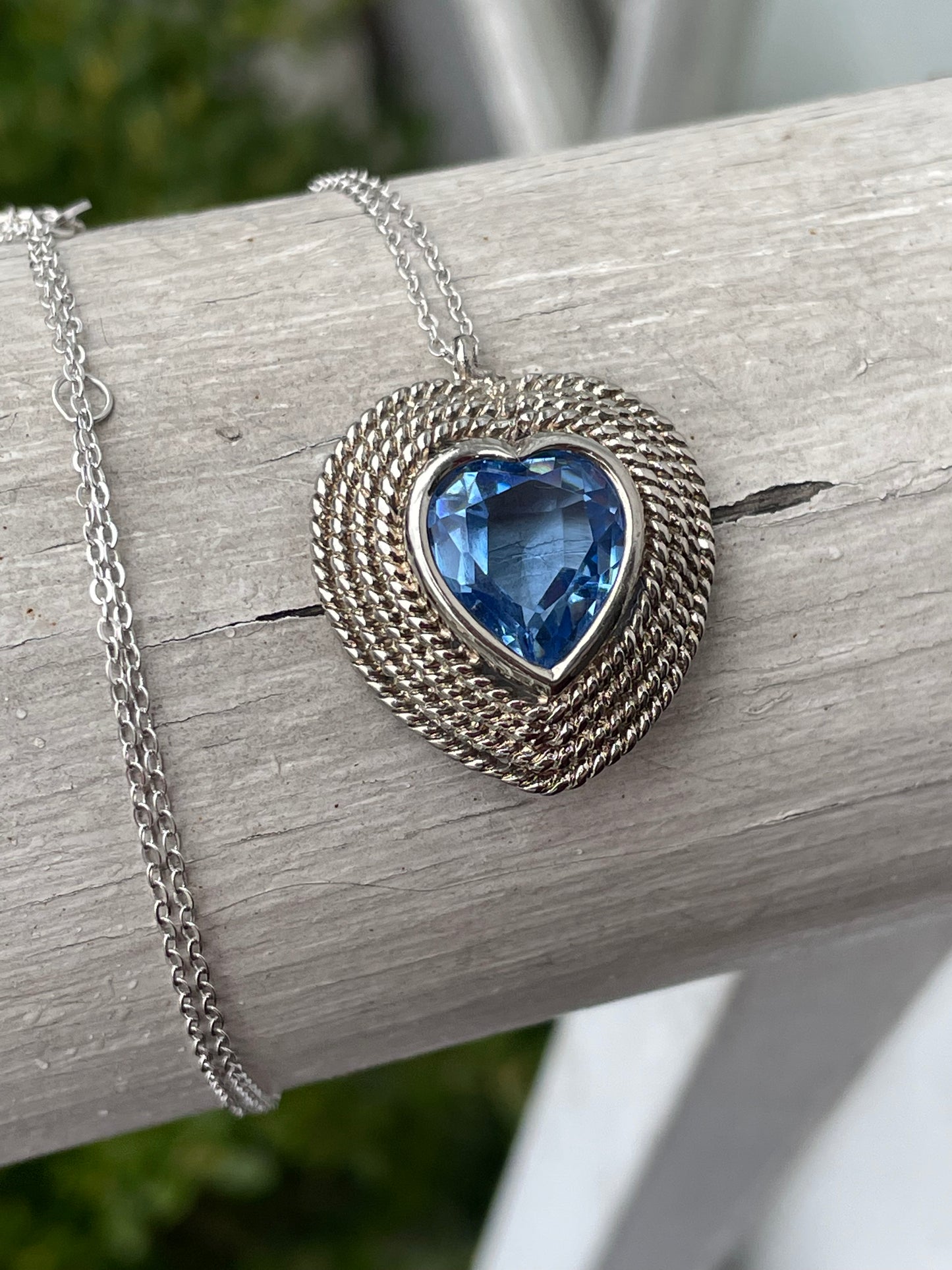 925 Sterling Silver Periwinkle Blue Zirconia Heart Shape Necklace