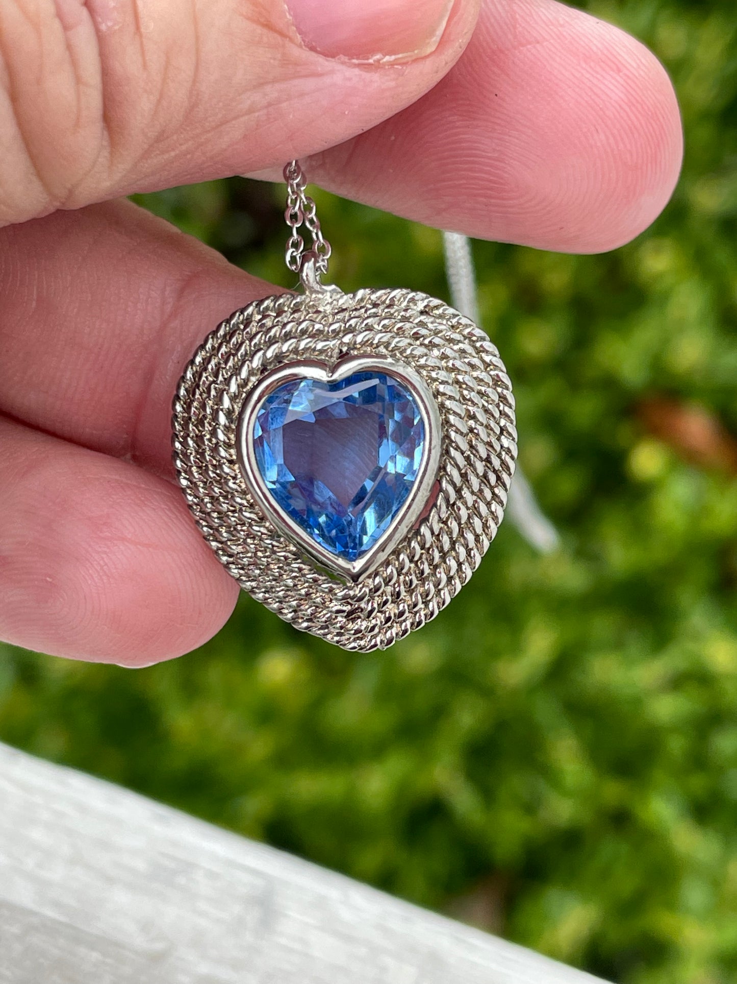 925 Sterling Silver Periwinkle Blue Zirconia Heart Shape Necklace