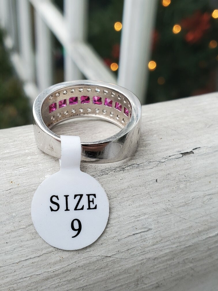 925 Sterling Silver Simulated Ruby & Clear Zirconia Band Ring