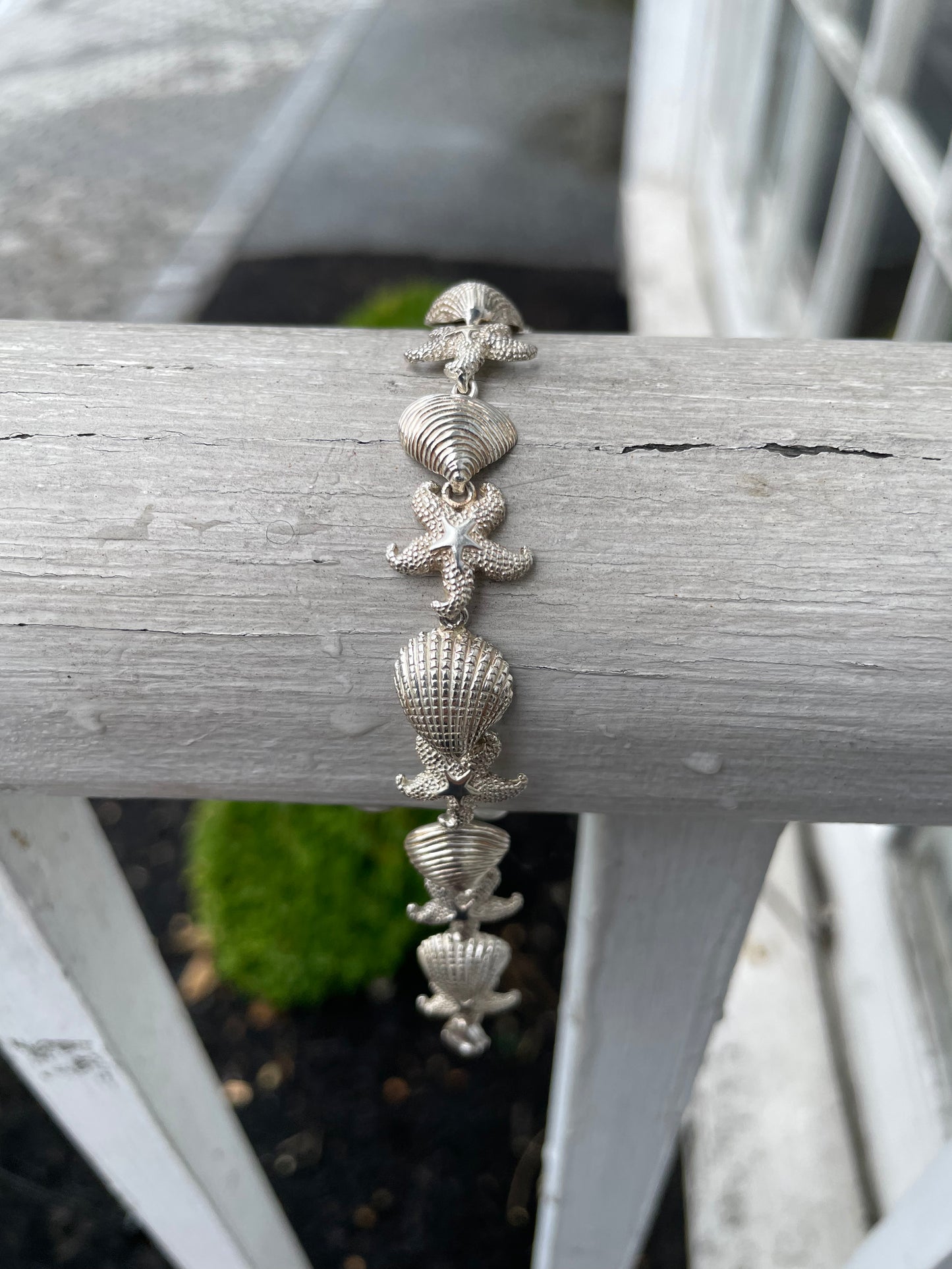 925 Sterling Silver Seashell & Starfish Bracelet