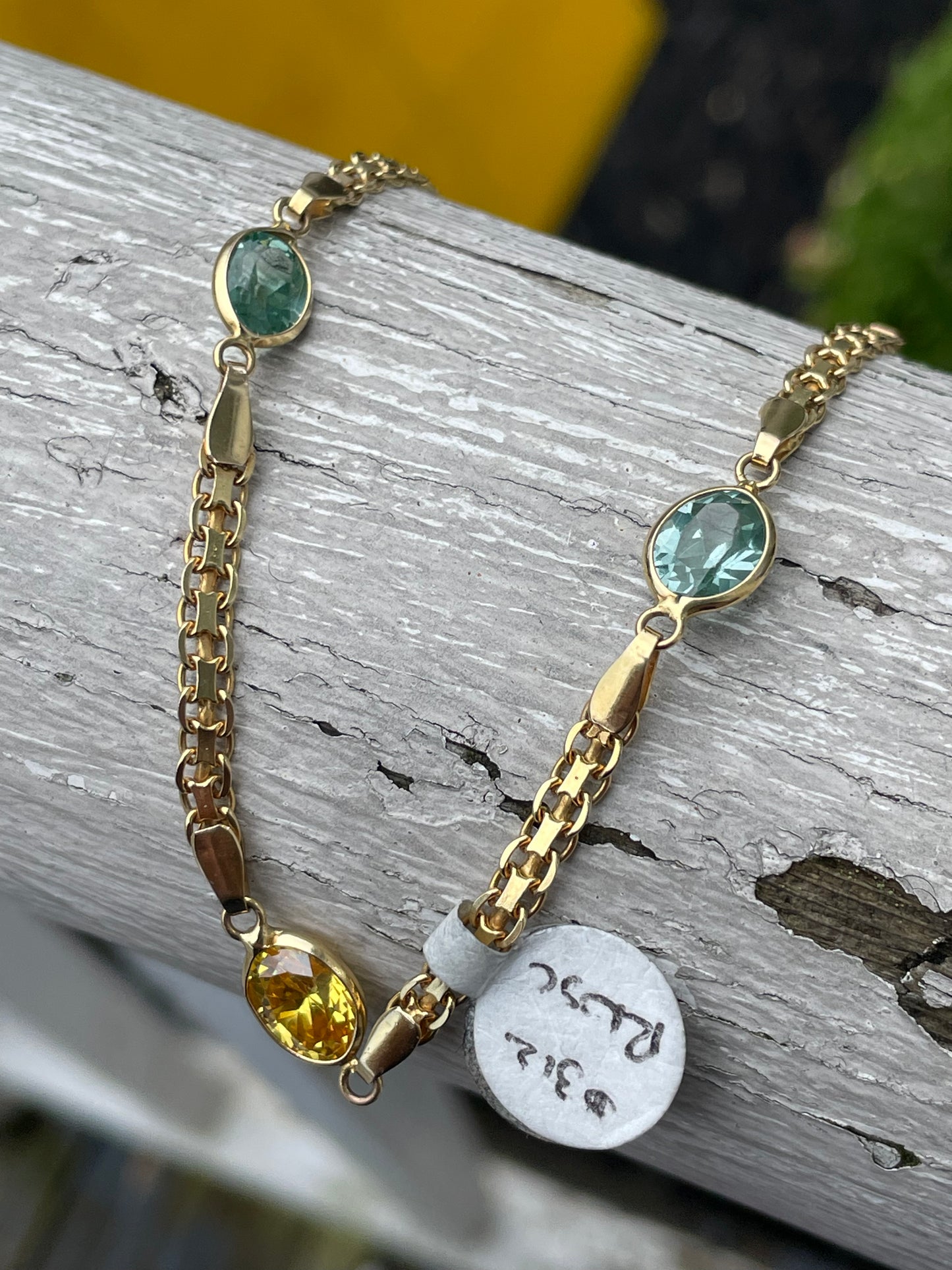 14k Gold Lab Created Citrine & Green Amethyst Bizmark Bracelet