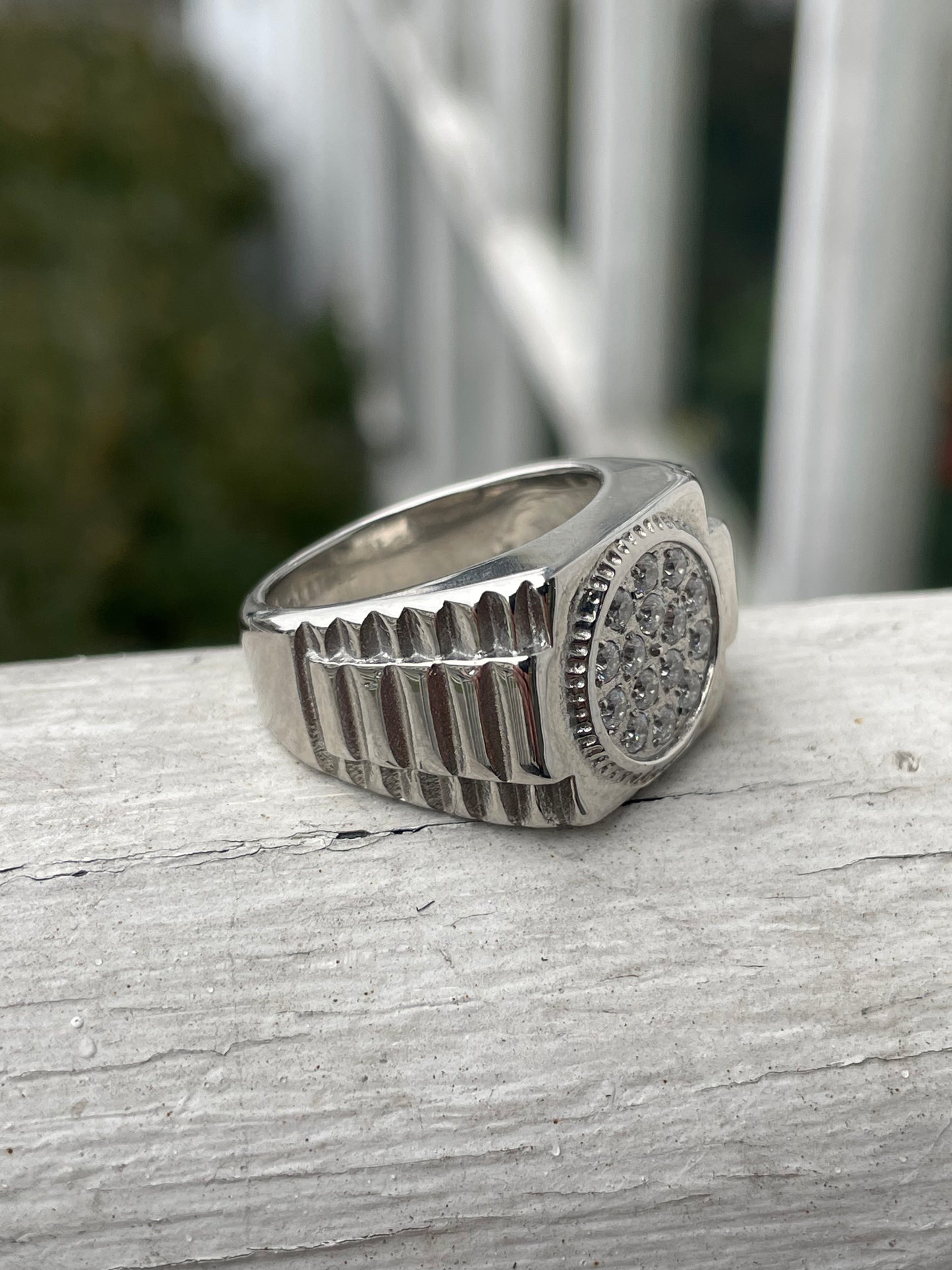 Stainless Steel Rolex Style Clear Zirconia Signet Ring
