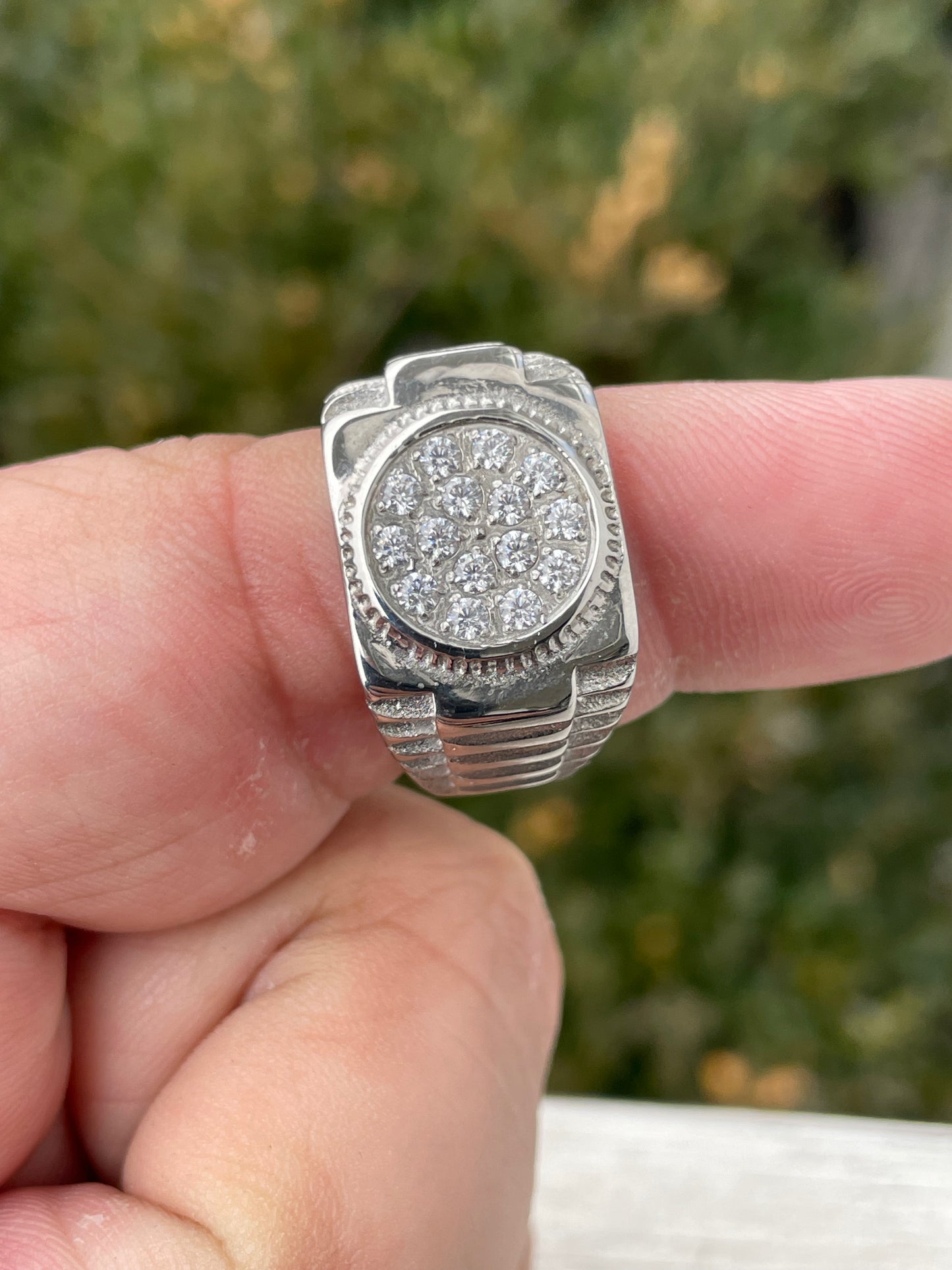 Stainless Steel Rolex Style Clear Zirconia Signet Ring