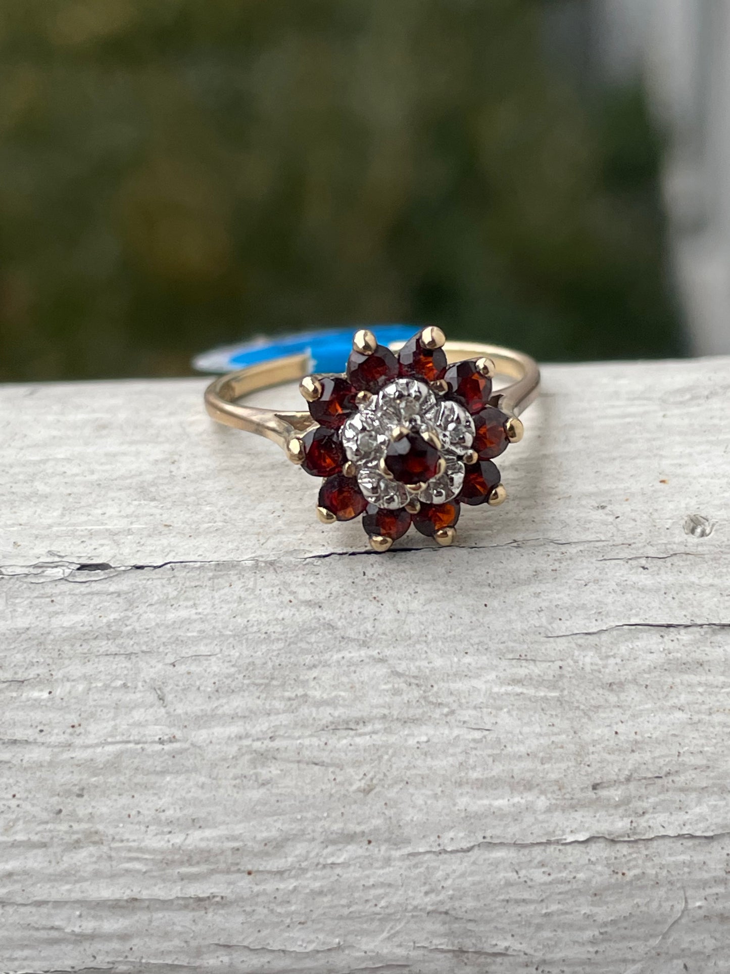 10k Gold Natural Garnet & Diamond Bouquet Cluster Ring
