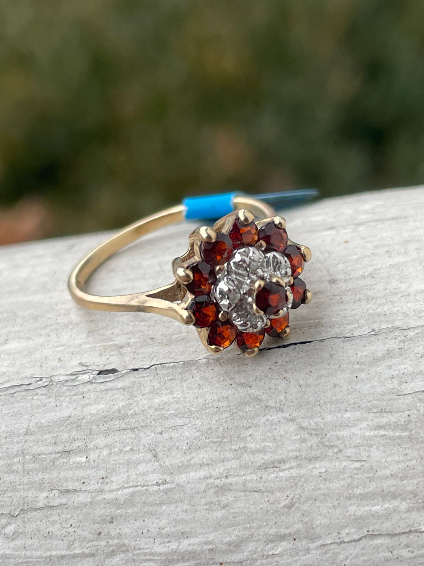 10k Gold Natural Garnet & Diamond Bouquet Cluster Ring
