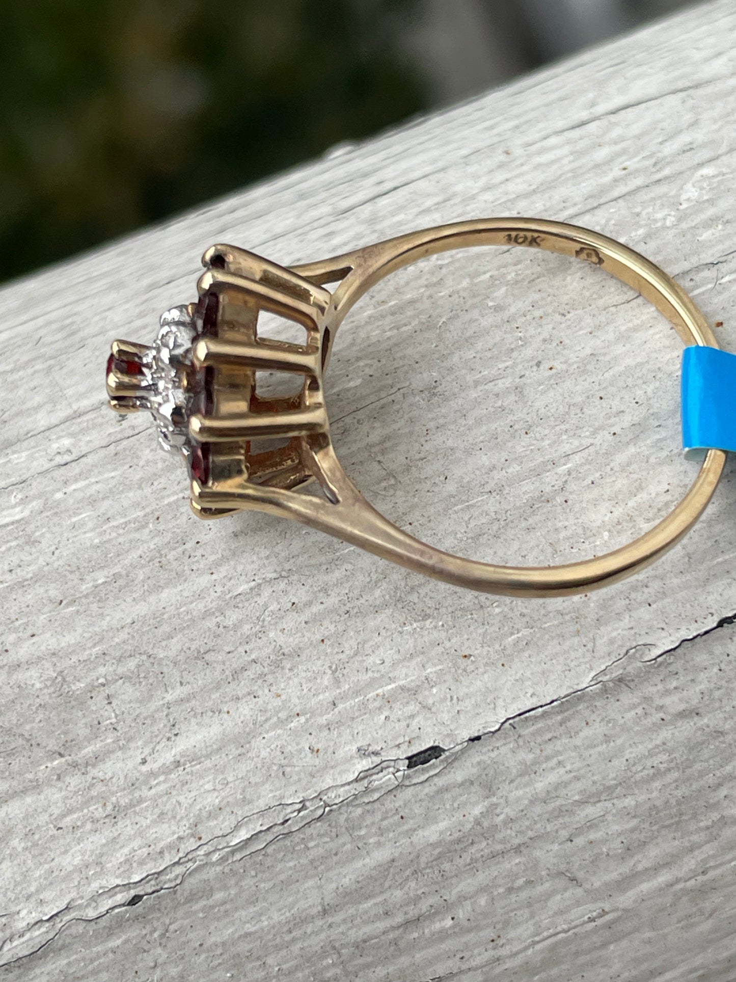 10k Gold Natural Garnet & Diamond Bouquet Cluster Ring