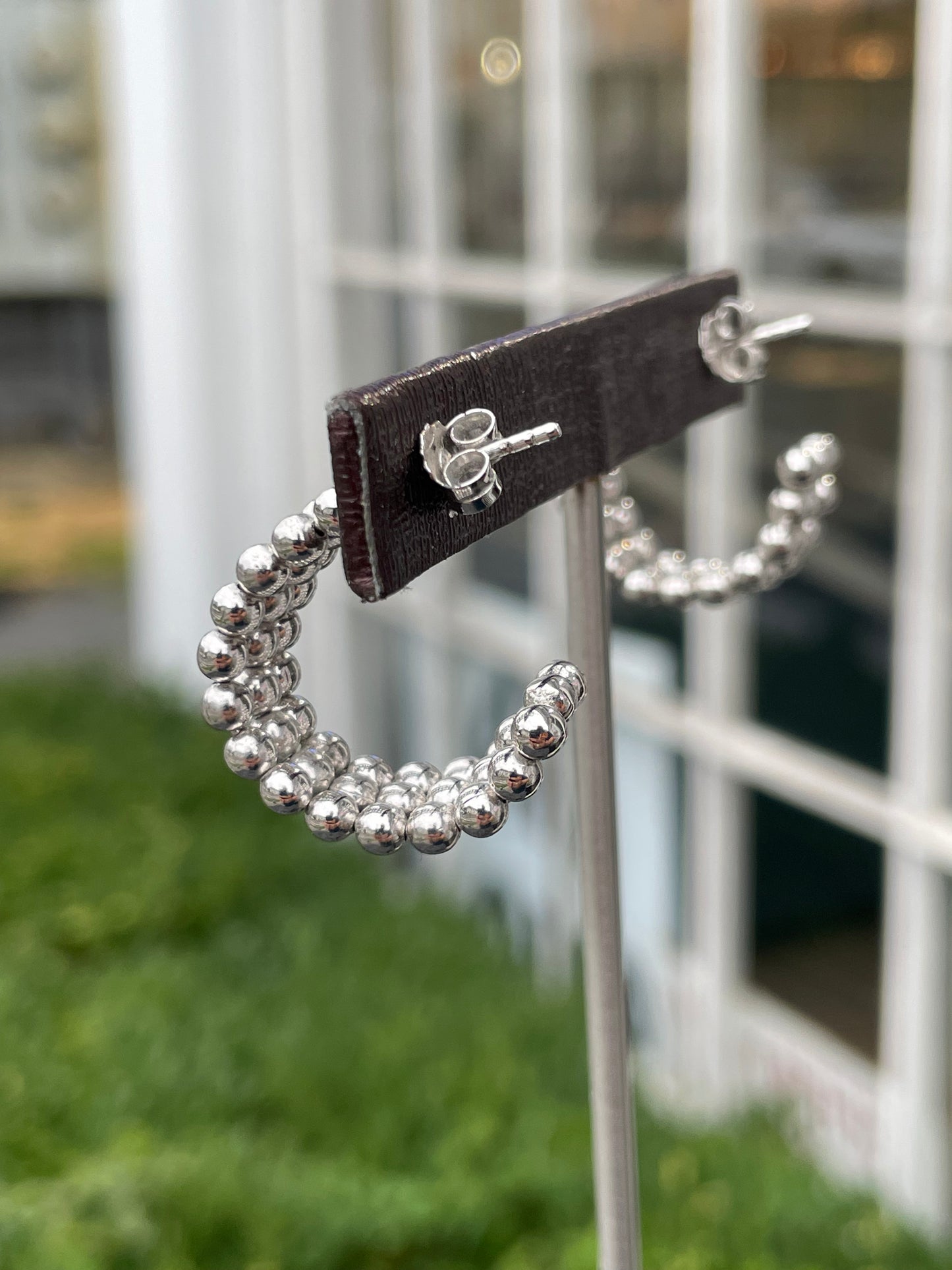 925 Sterling Silver Triple Beaded Row Huggie Hoop Earrings