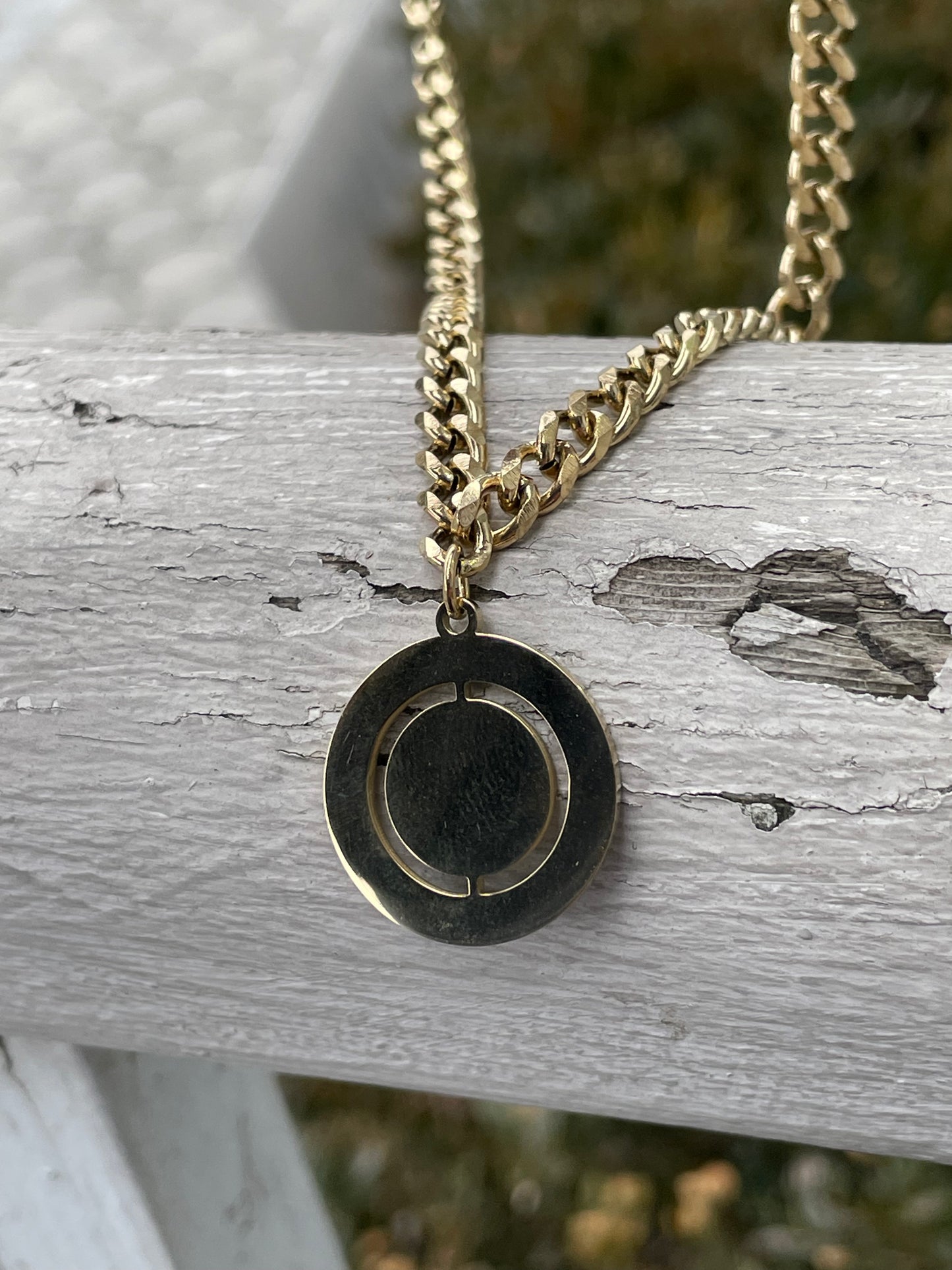 Stainless Steel Vermeil Greek Key Medallion Cuban Link Necklace