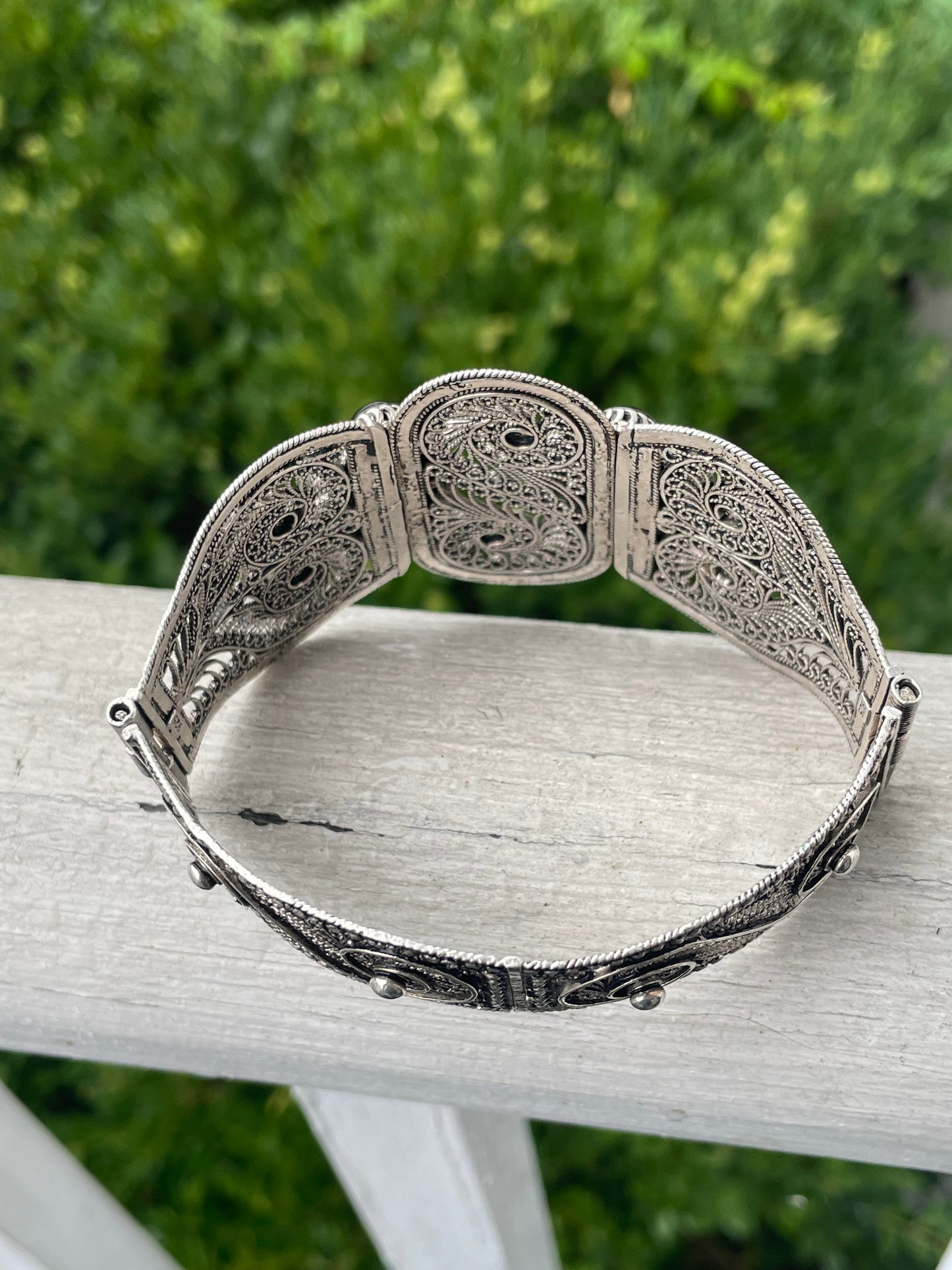 925 Sterling Silver Intricate Wide Filigree Onyx Bracelet 7”