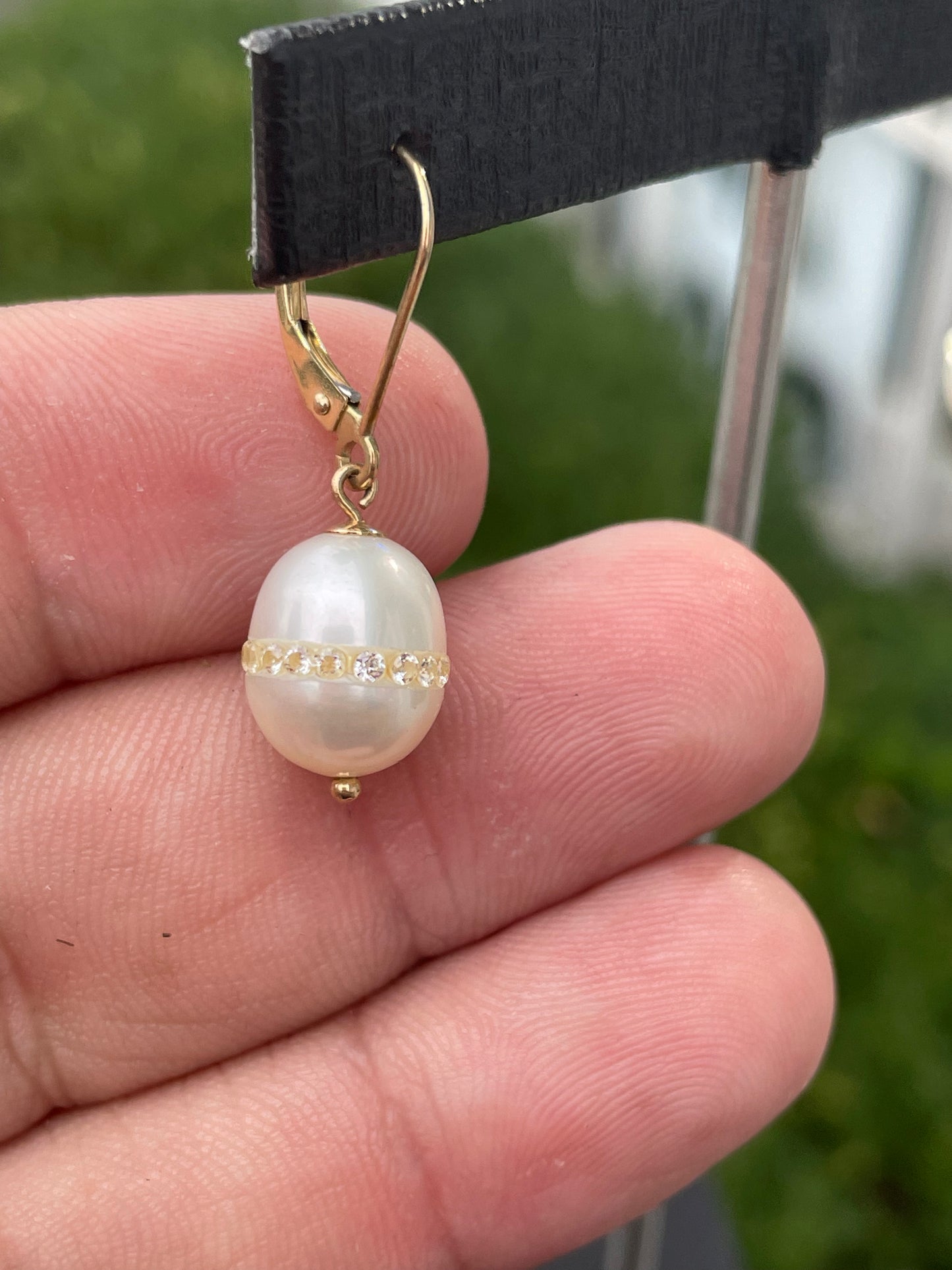 14k Gold Freshwater & Cz Pearl Dangle Earrings