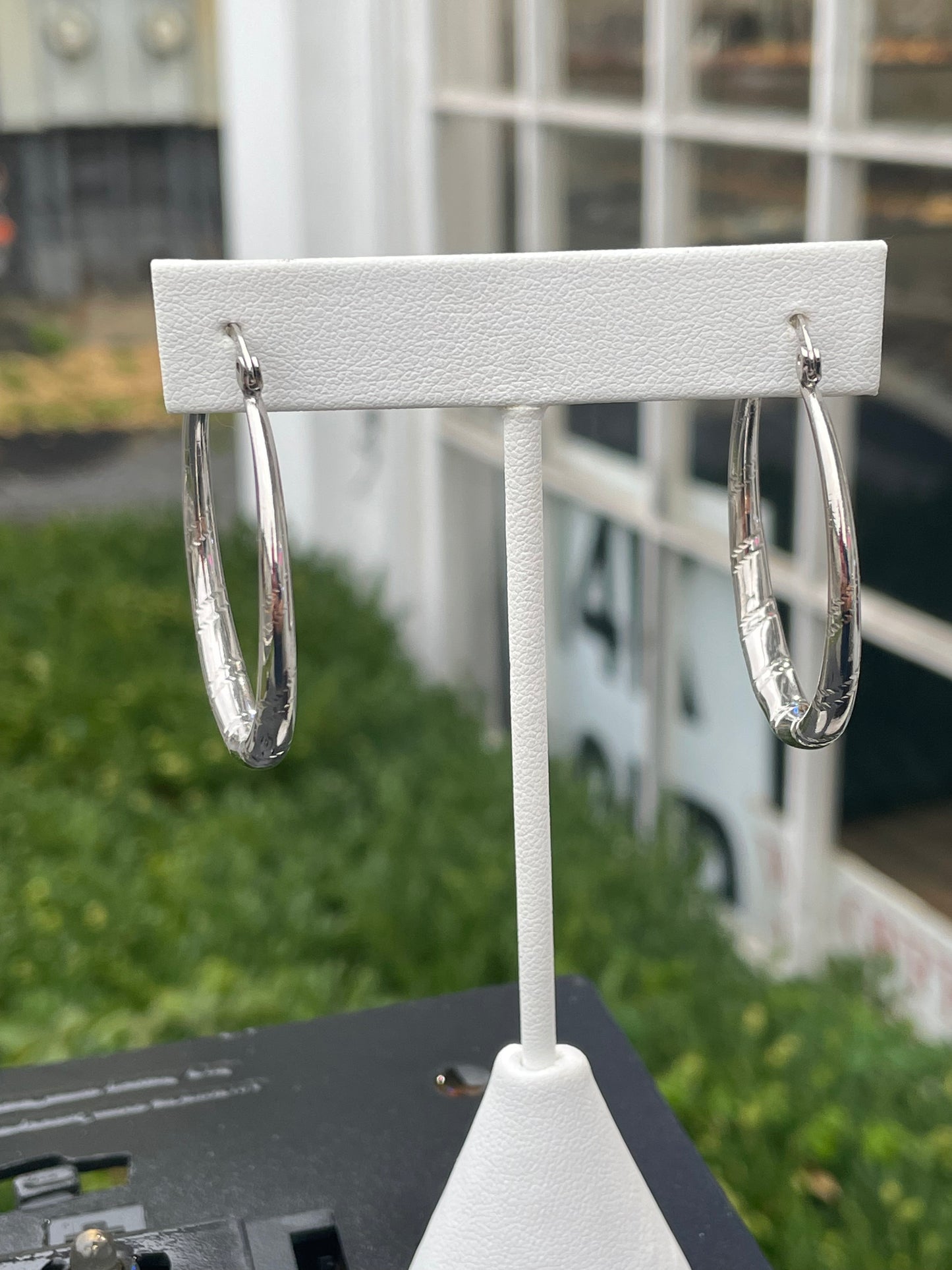 925 Sterling Silver Ridge Cut Large Hoop Earrings