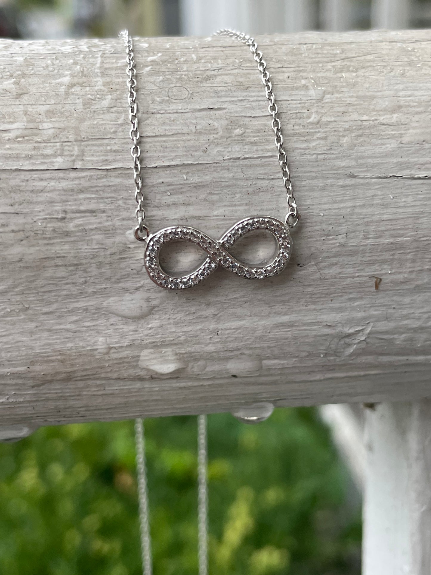 925 Sterling Silver Clear Zirconia Infinity Necklace