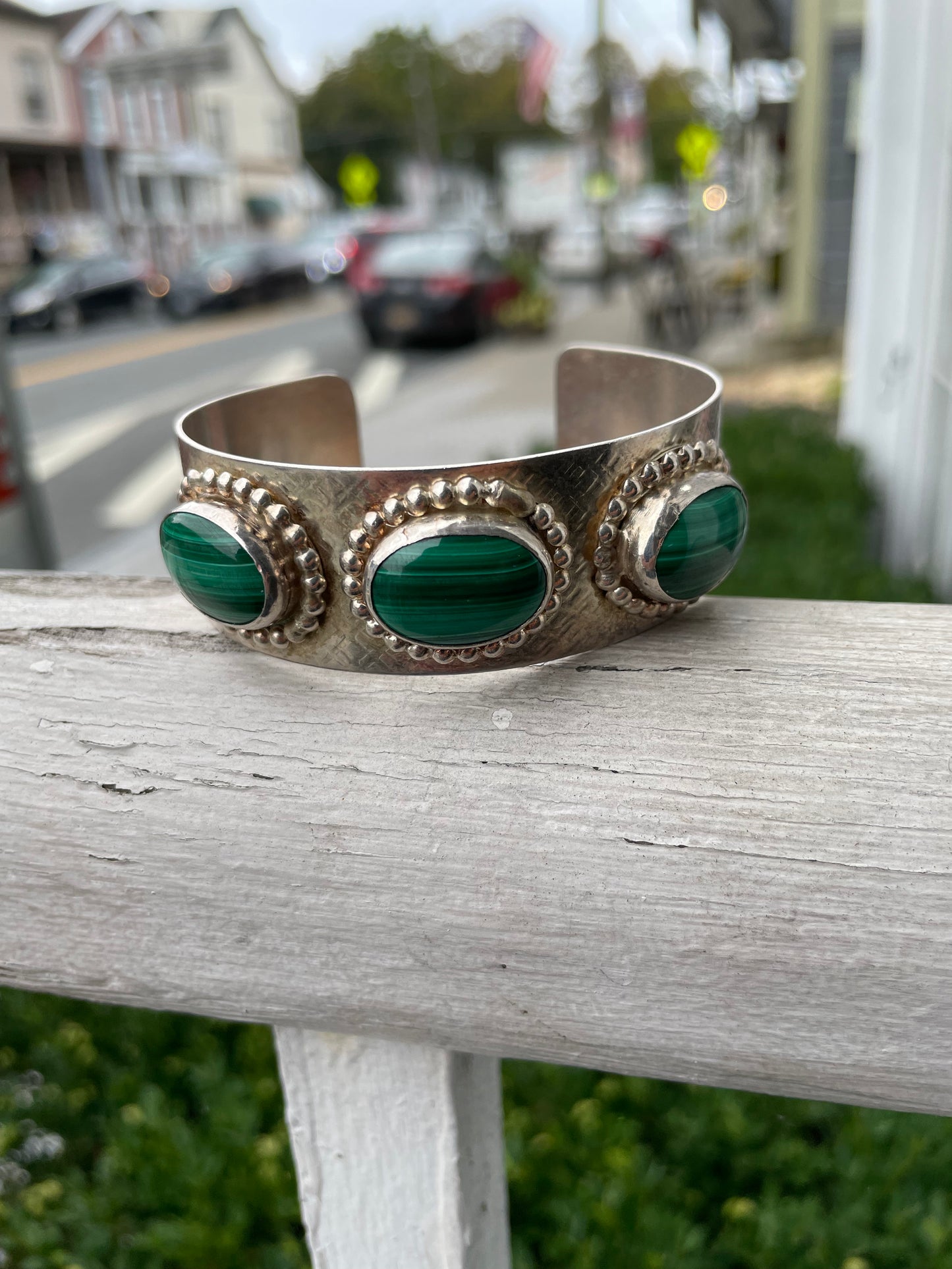 925 Sterling Silver Malachite Cuff Bracelet 7.5”