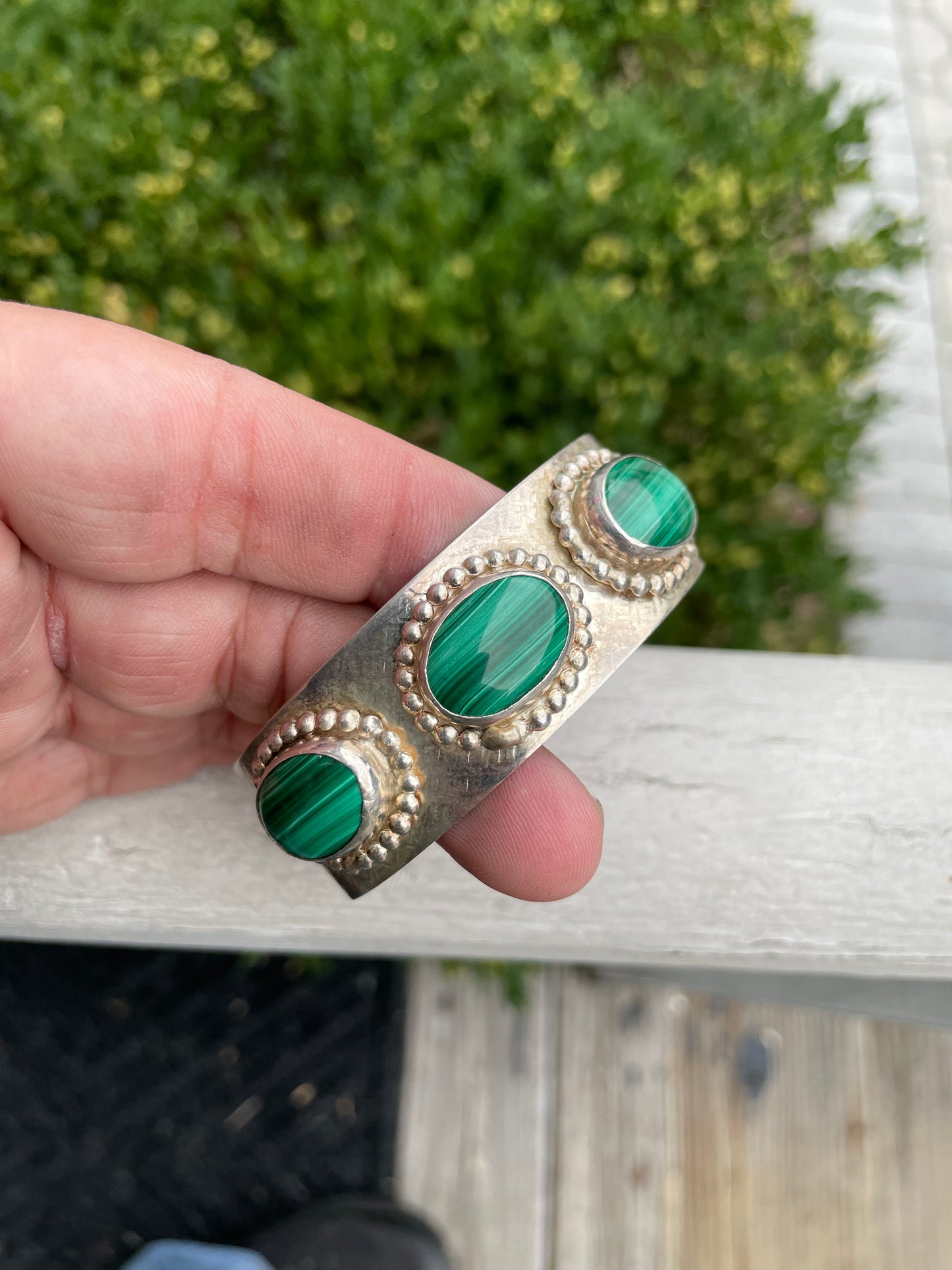 925 Sterling Silver Malachite Cuff Bracelet 7.5”