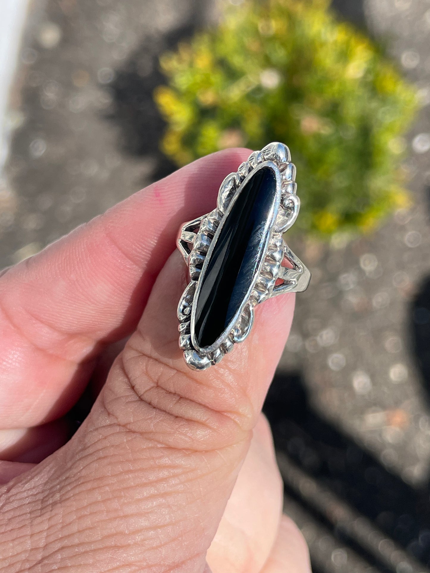 925 Sterling Silver Black Onyx Shield Ring Size 8