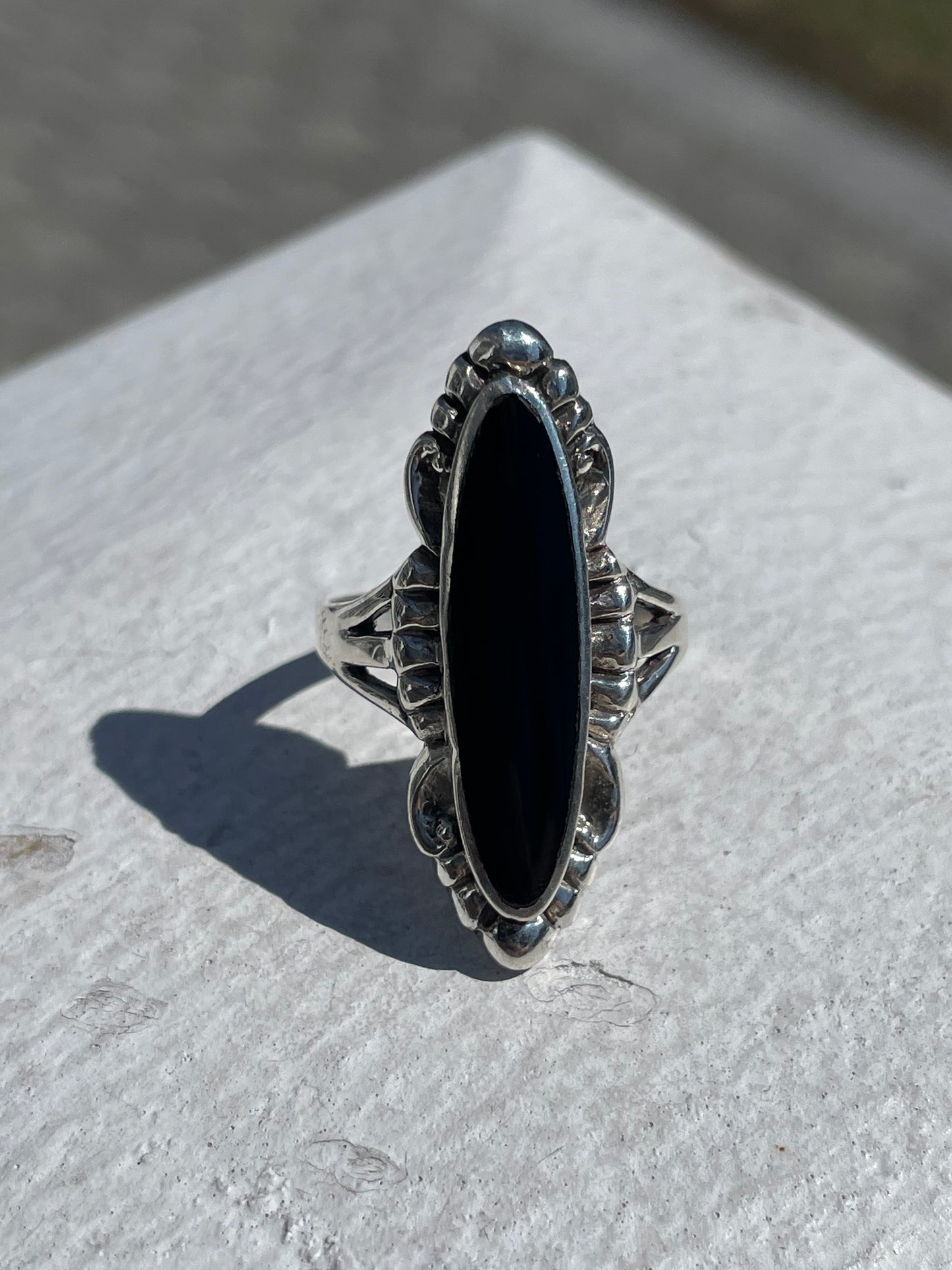 925 Sterling Silver Black Onyx Shield Ring Size 8