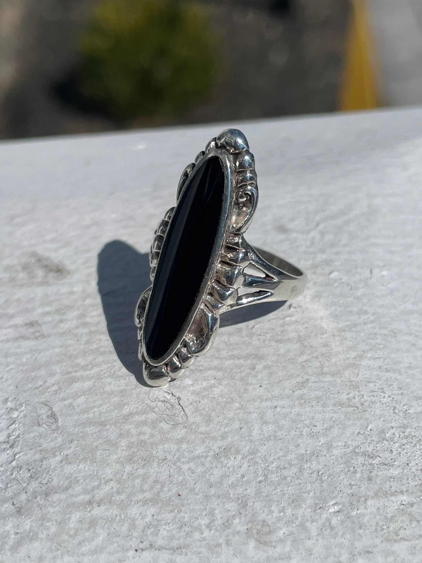 925 Sterling Silver Black Onyx Shield Ring Size 8
