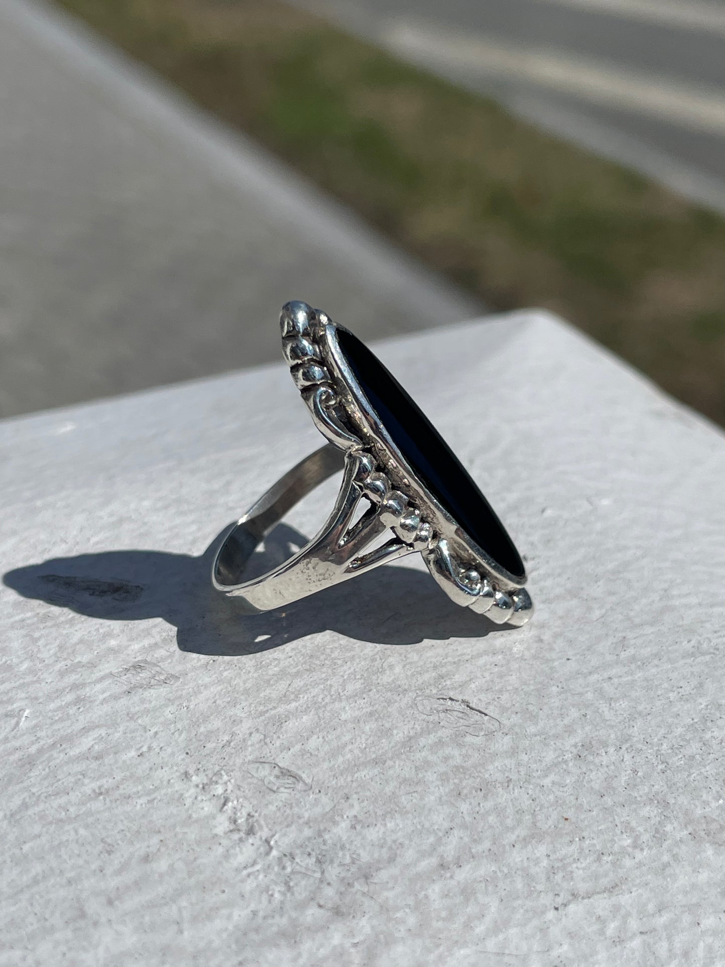 925 Sterling Silver Black Onyx Shield Ring Size 8