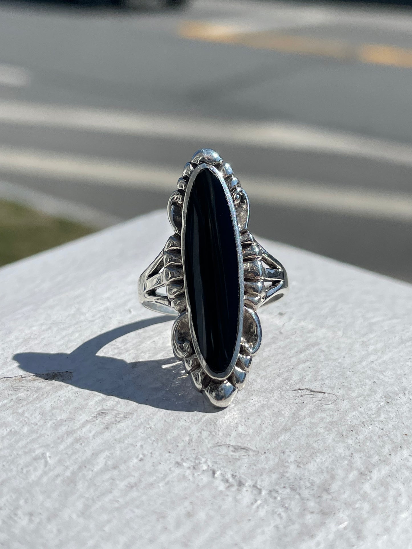 925 Sterling Silver Black Onyx Shield Ring Size 8