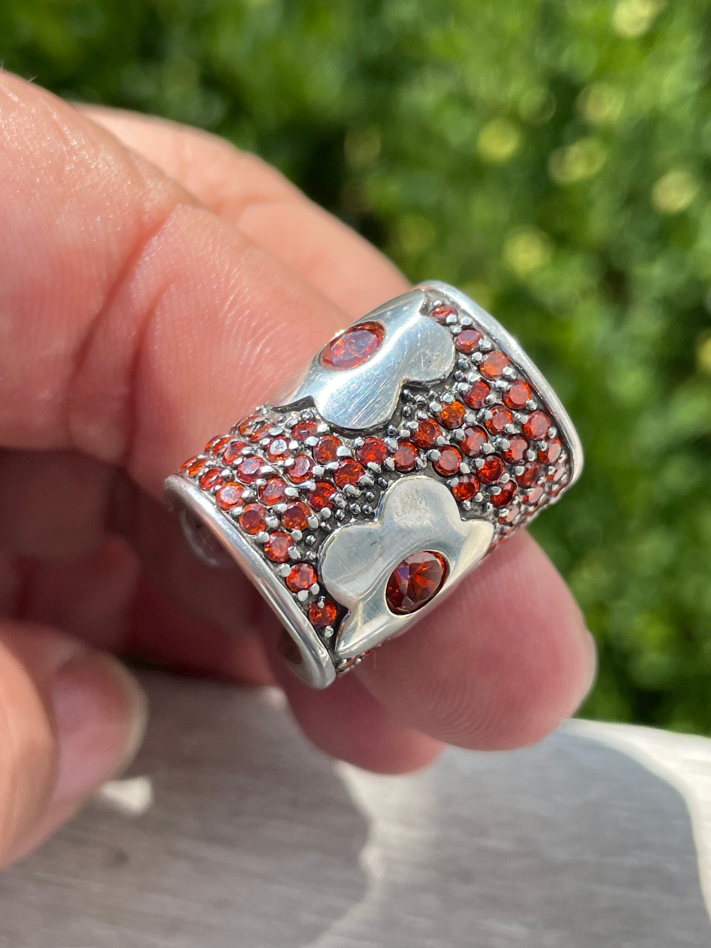 925 Sterling Silver Abstract Tangerine Zirconia Dome Flower Ring Sz 8