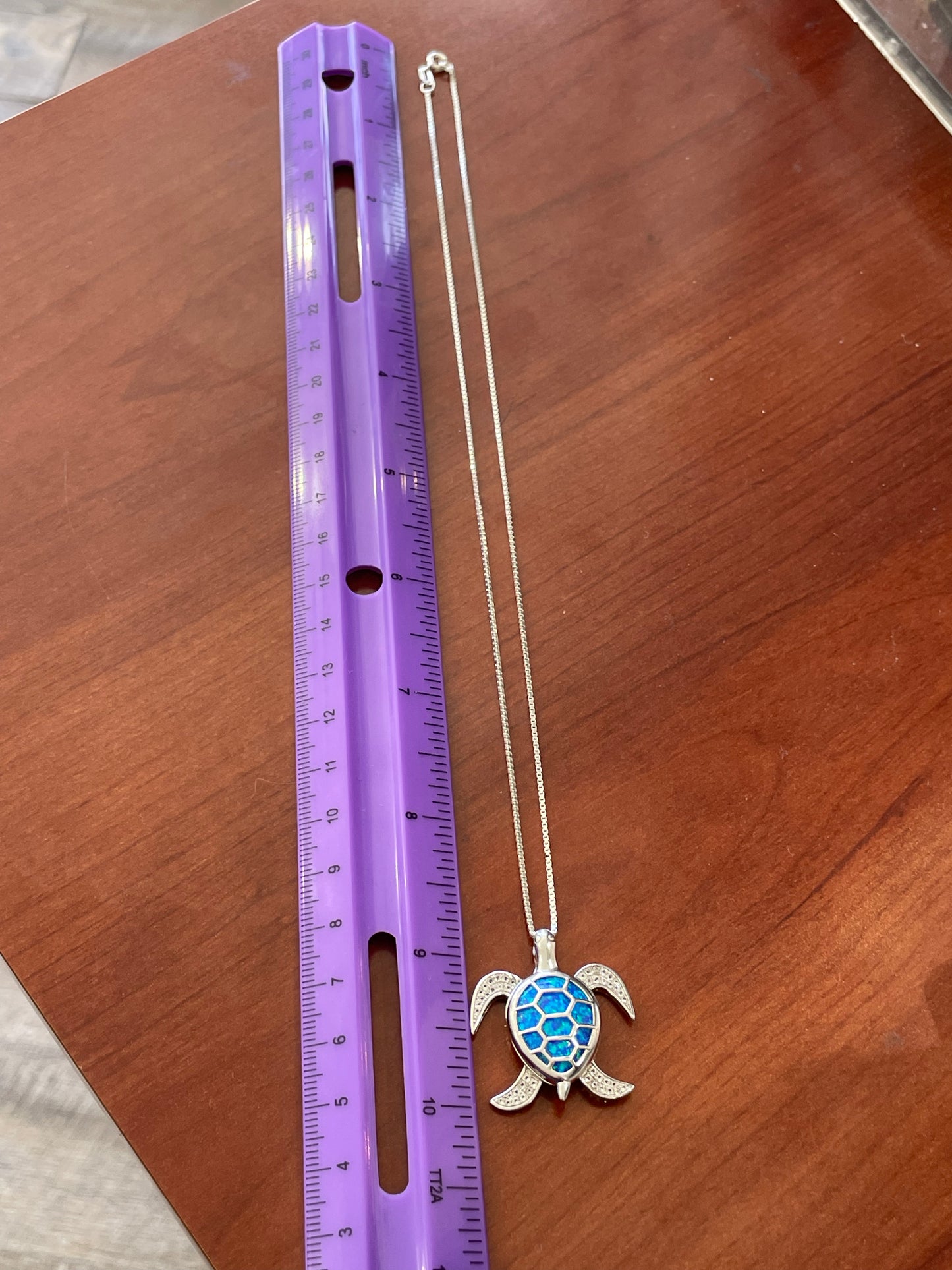 925 Sterling Silver Blue Fire Opal Sea Turtle Locket Necklace