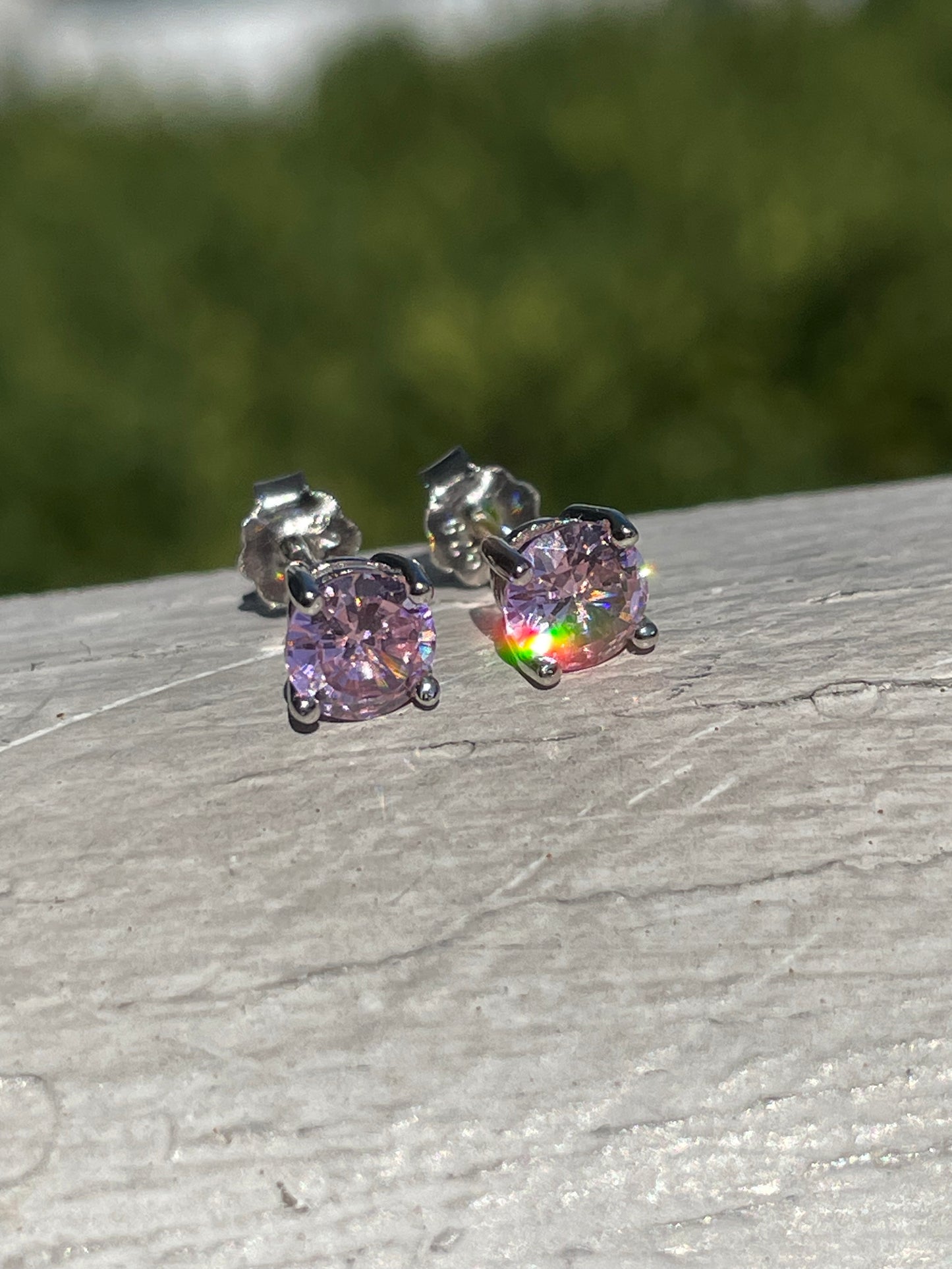 925 Sterling Silver Pink Zirconia Stud Earrings