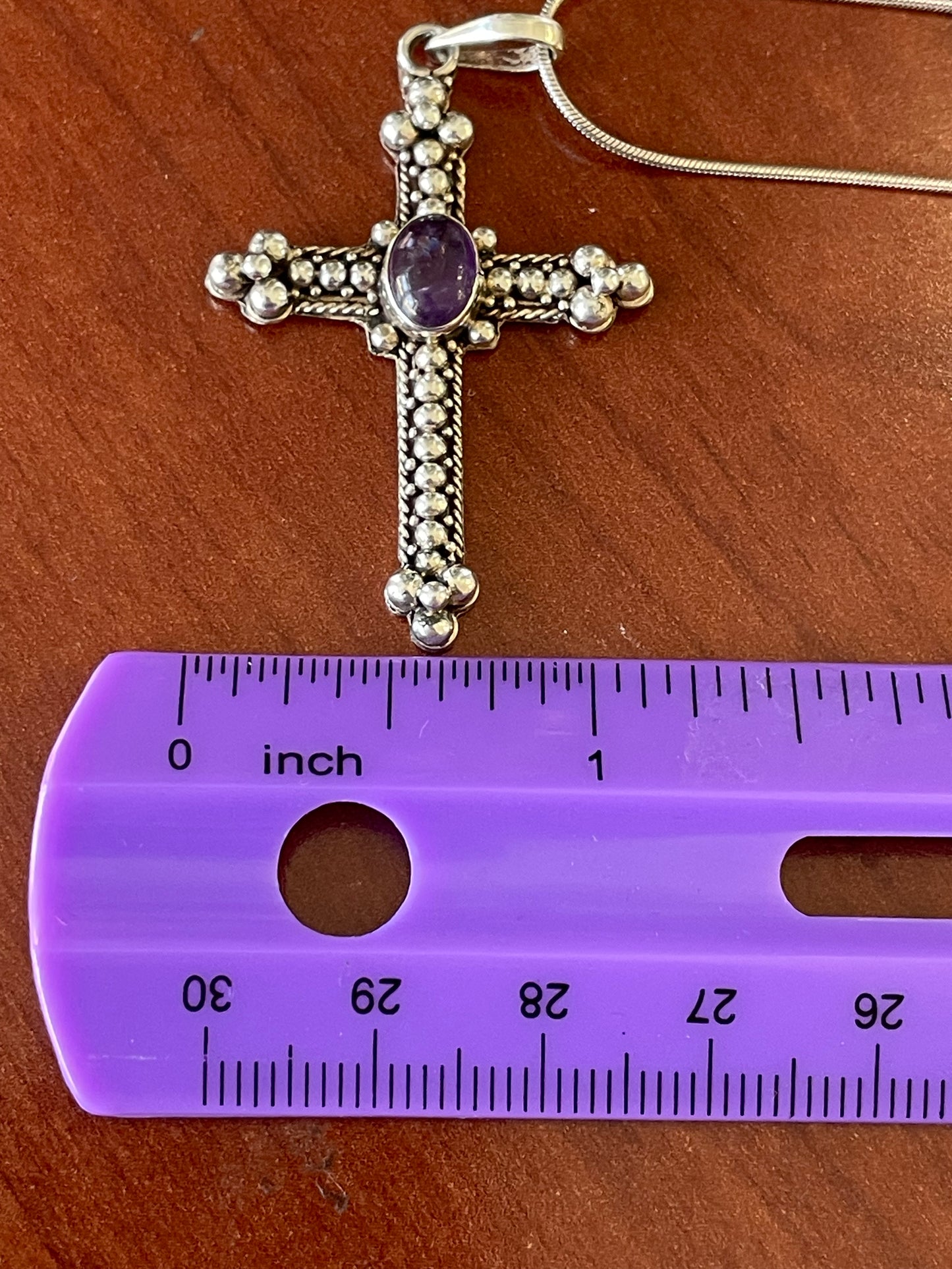 925 Sterling Silver Amethyst Beaded Cross Necklace
