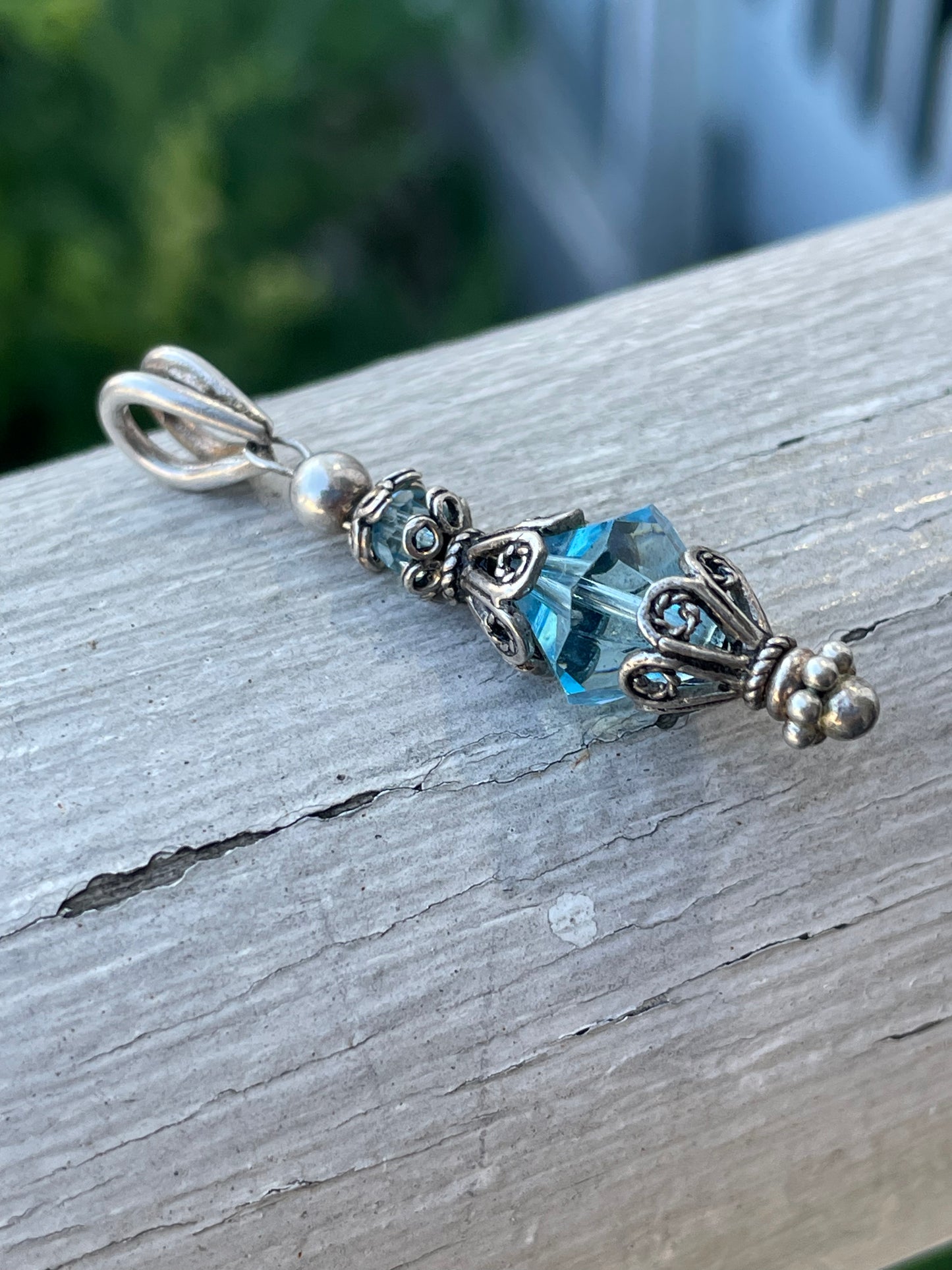 925 Sterling Silver Blue Crystal Lavaliere Charm Pendant
