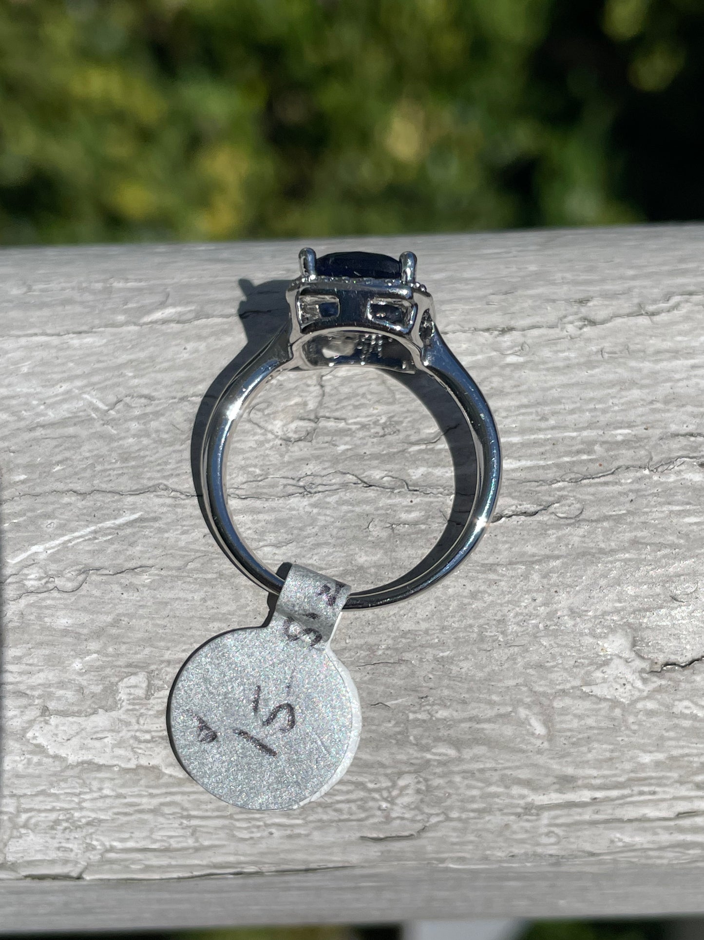 Stainless Steel Simulated Atlantis Blue Sapphire & Clear Zirconia Ring