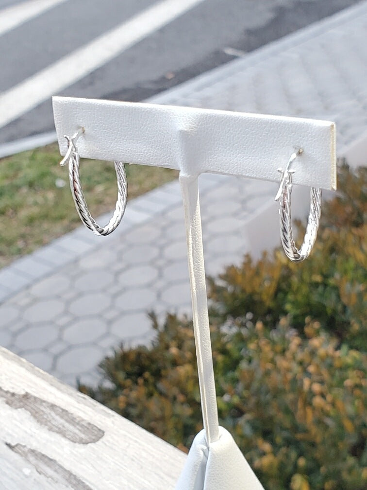 925 Sterling Silver Oval Shape Twist Hoop Earrings