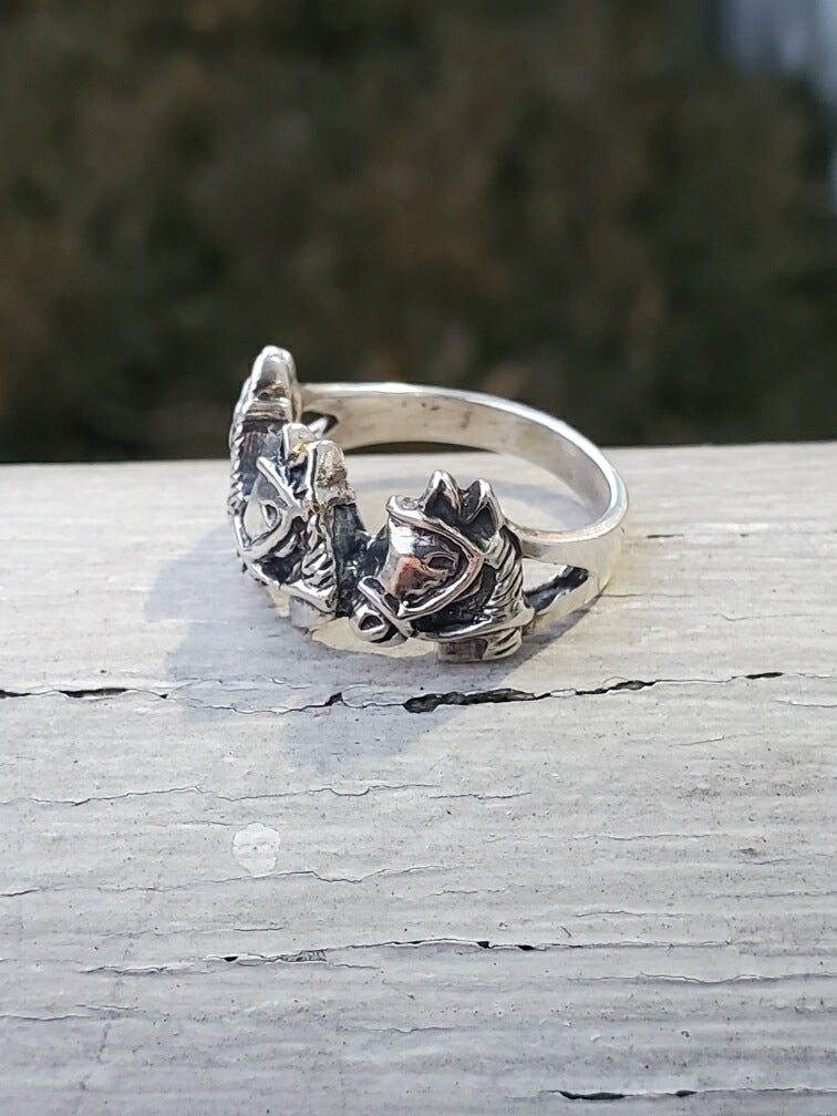 925 Sterling Silver Triple Horse Head Ring