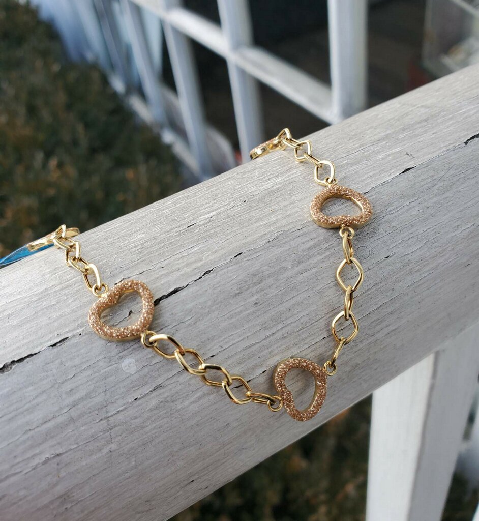 10k Gold Open Heart Link Crystal Champagne Dust Finish Bracelet