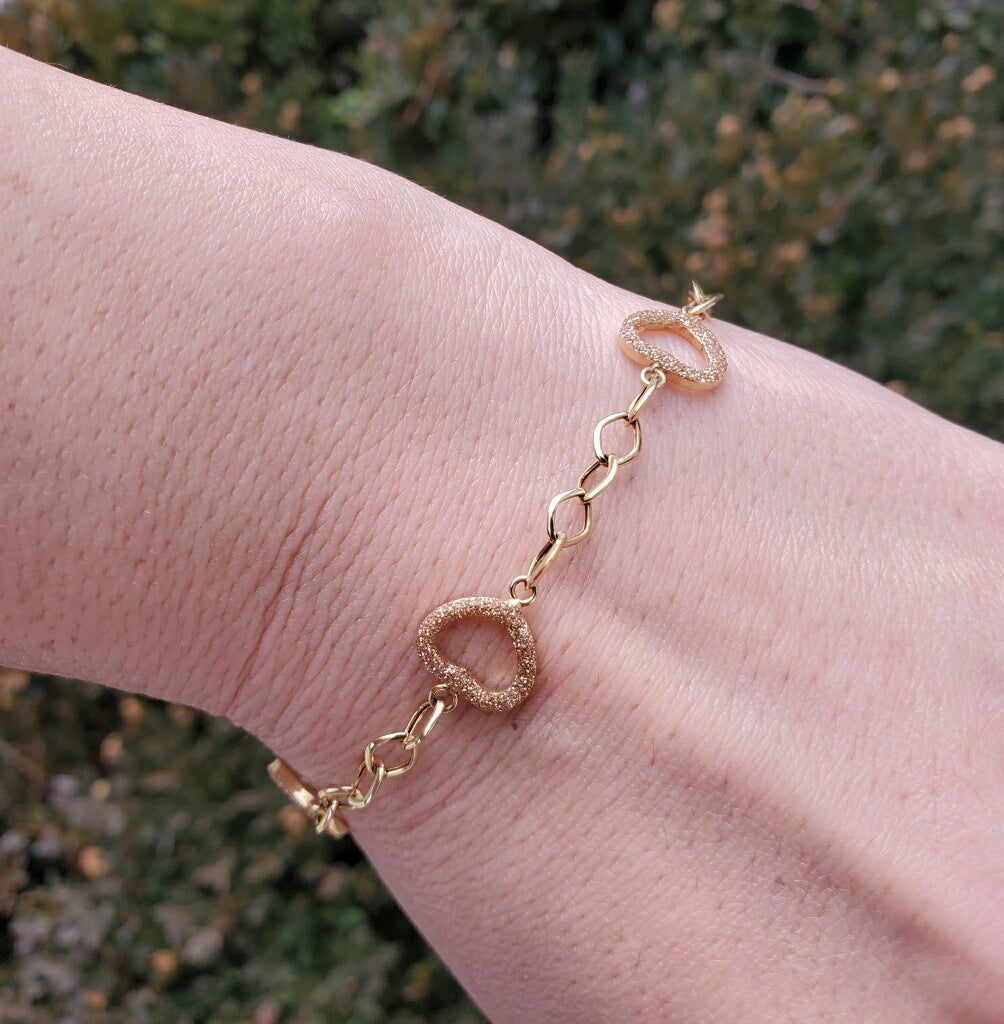 10k Gold Open Heart Link Crystal Champagne Dust Finish Bracelet