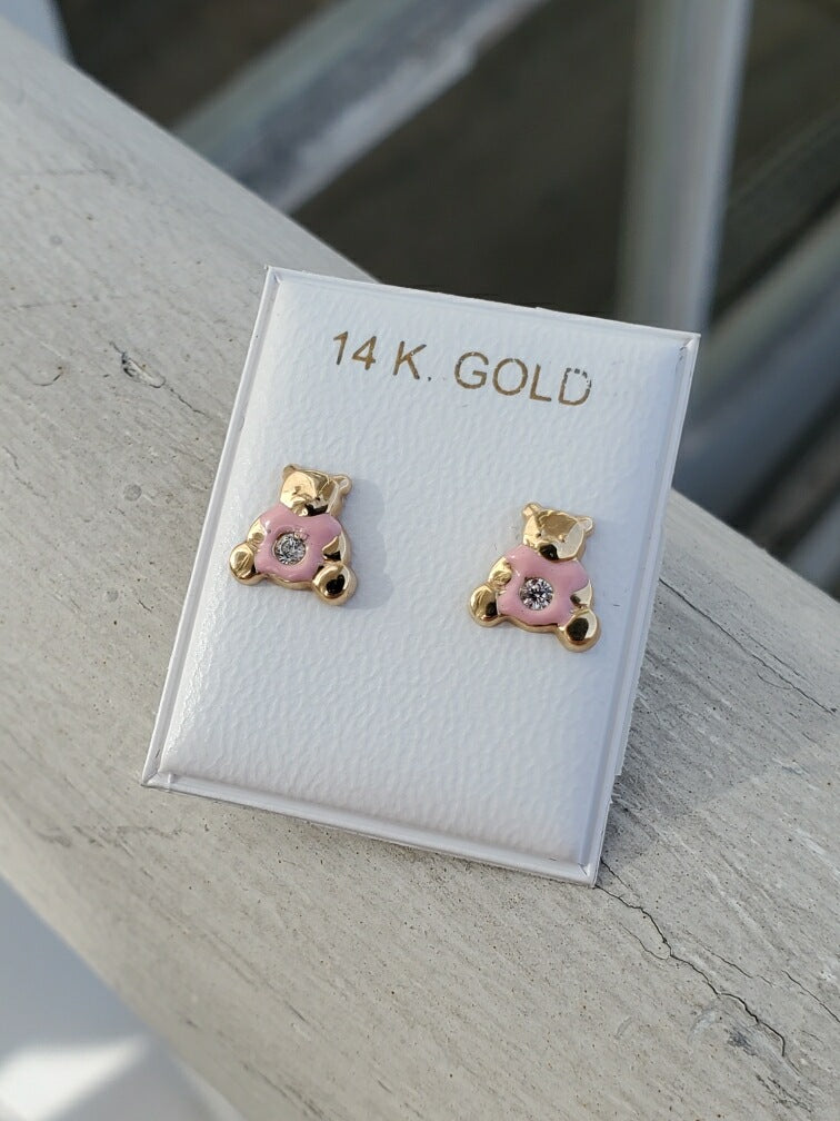 14k Gold It’s a Girl Teddy Bear Stud Earrings