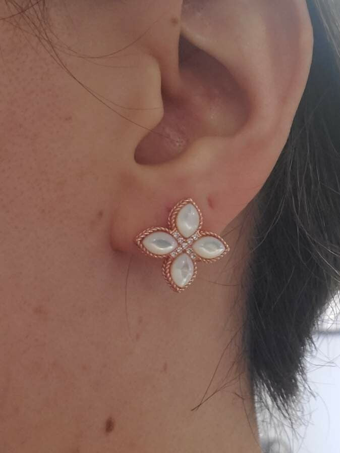 925 Sterling Silver Rose Vermeil Mother of Pearl Quatrefoil Earrings
