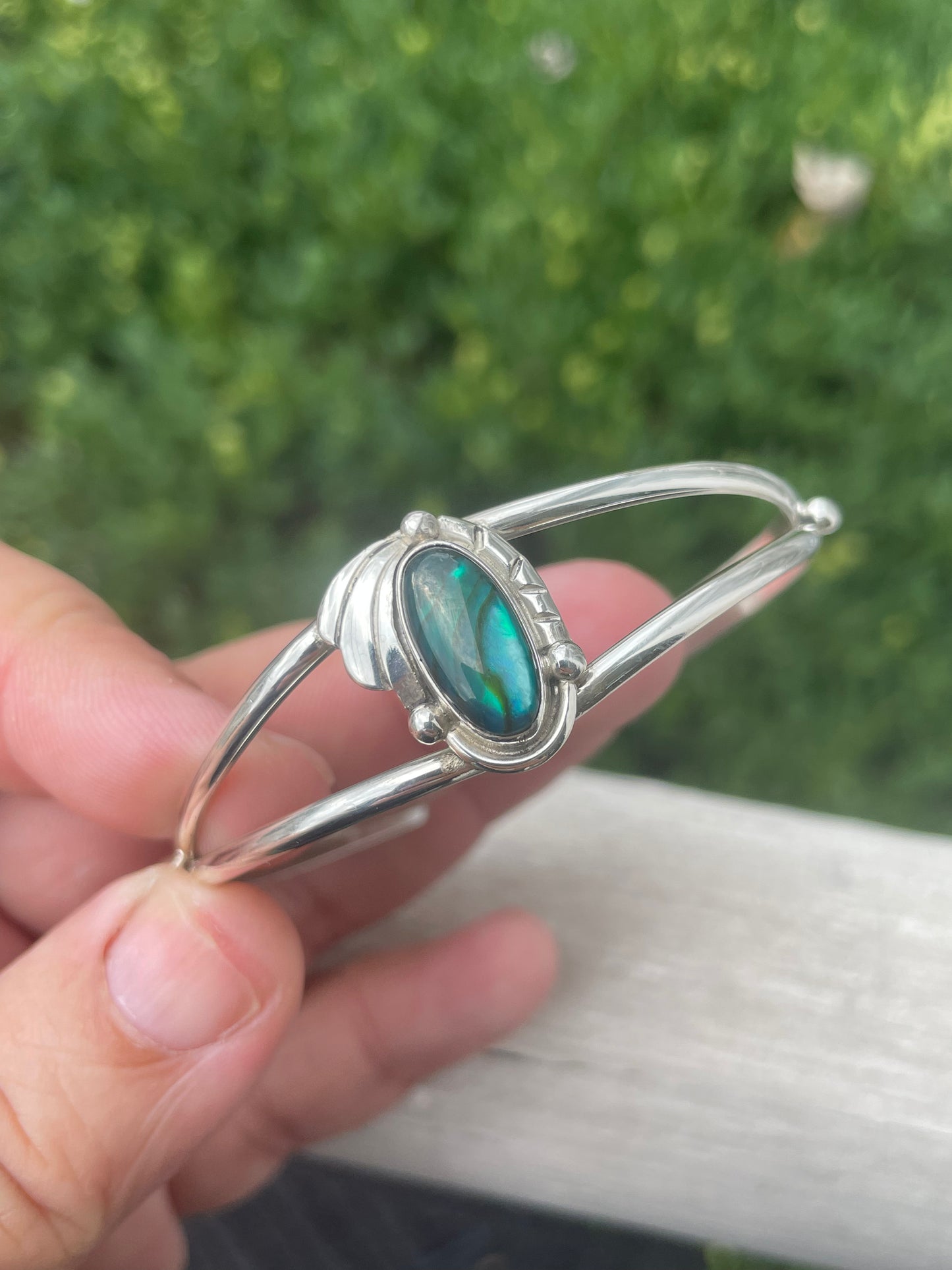 Designer PV 925 Sterling Silver Navajo Tribal Abalone Cuff Bracelet