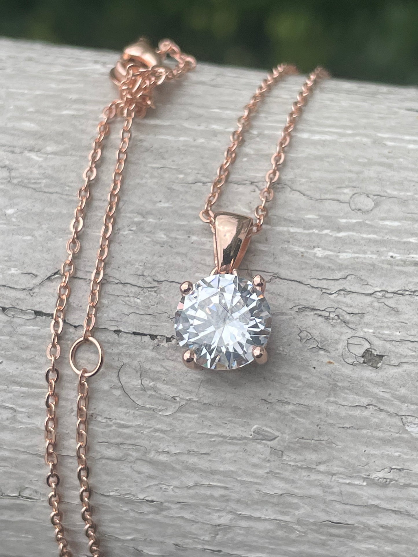 925 Sterling Silver Rose Vermeil 1.50ct Solitare Clear Zirconia Necklace
