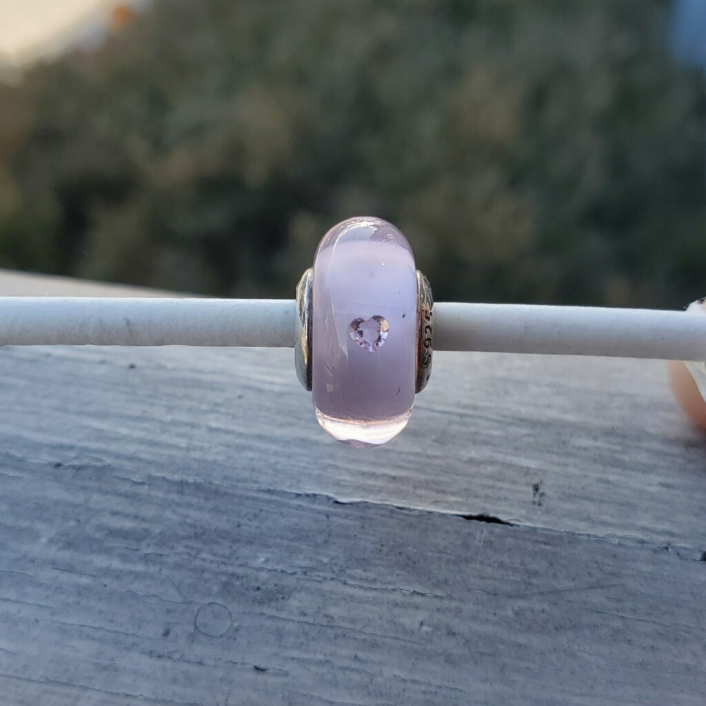 Retired Pandora Pink Heart Effervescent Glass Murano Bead