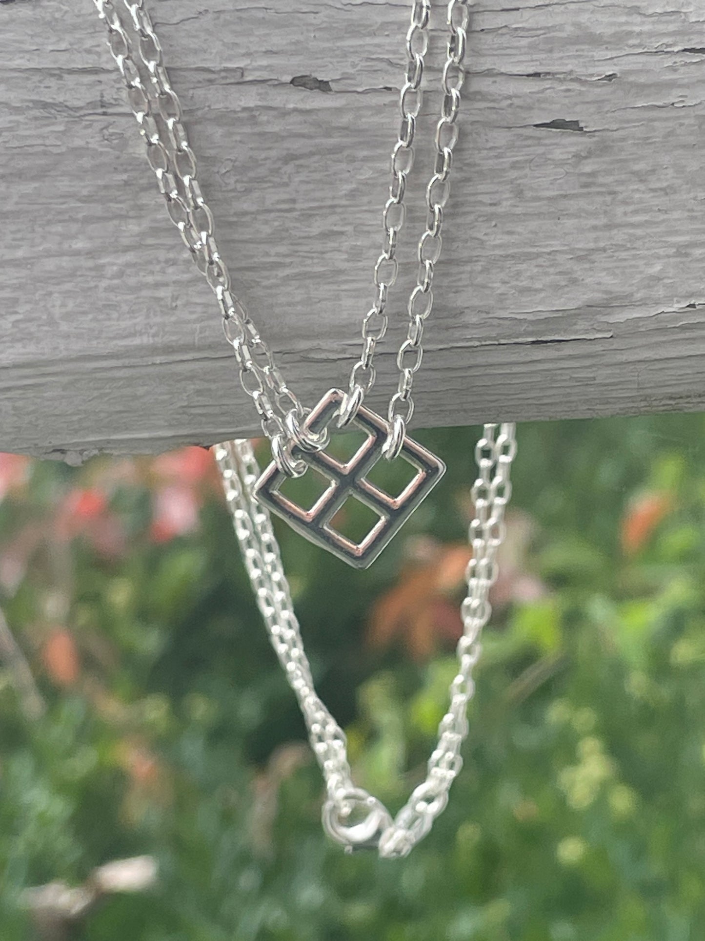 925 Sterling Silver Double Strand Open Window Necklace 16”