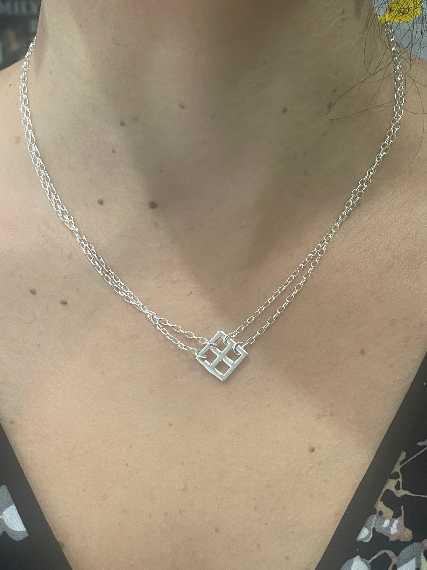 925 Sterling Silver Double Strand Open Window Necklace 16”